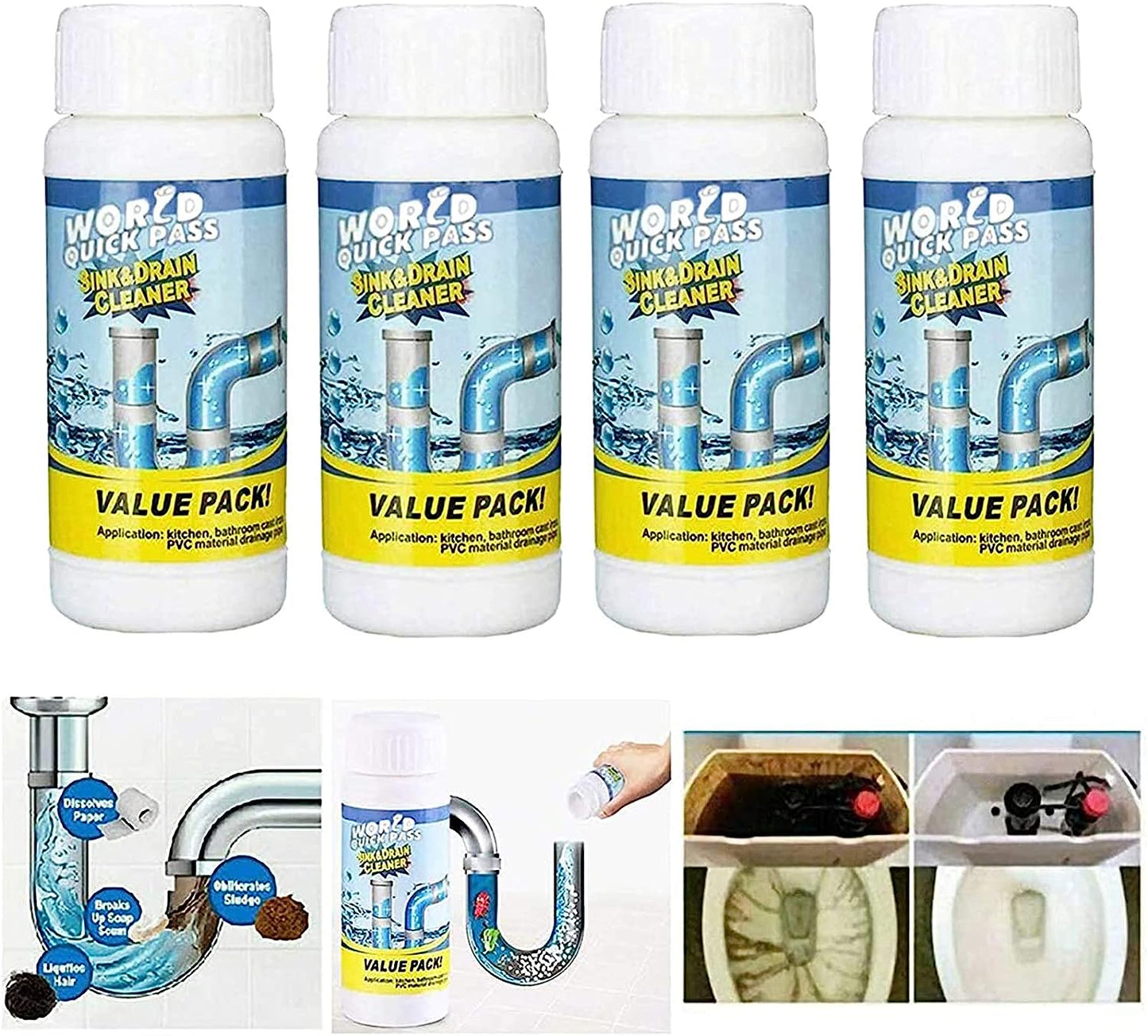 Powerful Sink and Drain Cleaner, Portable Powder Cleaning Tool Super Clog Remover Chemical Powder Agent for Kitchen Toilet Pipe Dredging (110 Gm) - Springkart 