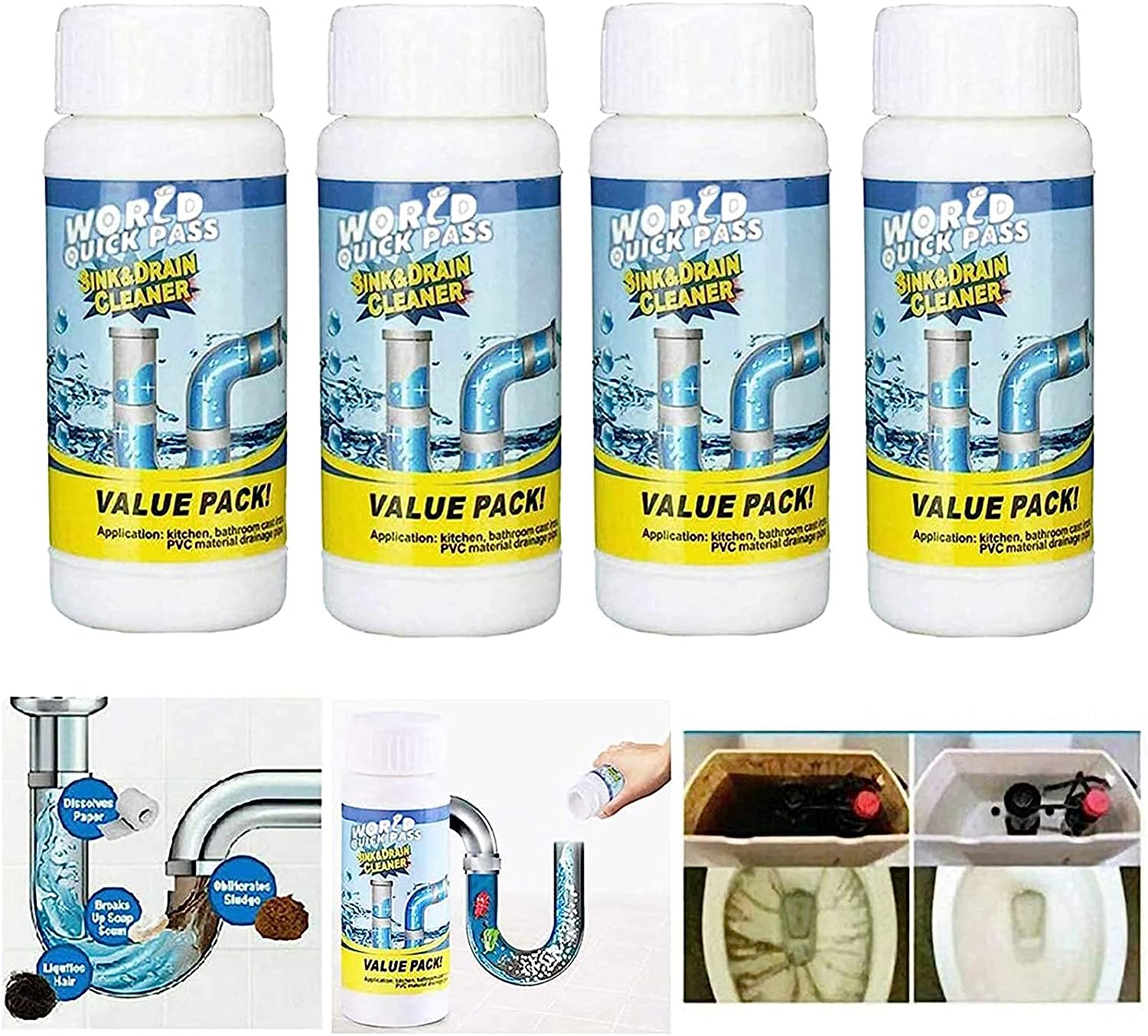 Powerful Sink and Drain Cleaner, Portable Powder Cleaning Tool Super Clog Remover Chemical Powder Agent for Kitchen Toilet Pipe Dredging (110 Gm) - Springkart 