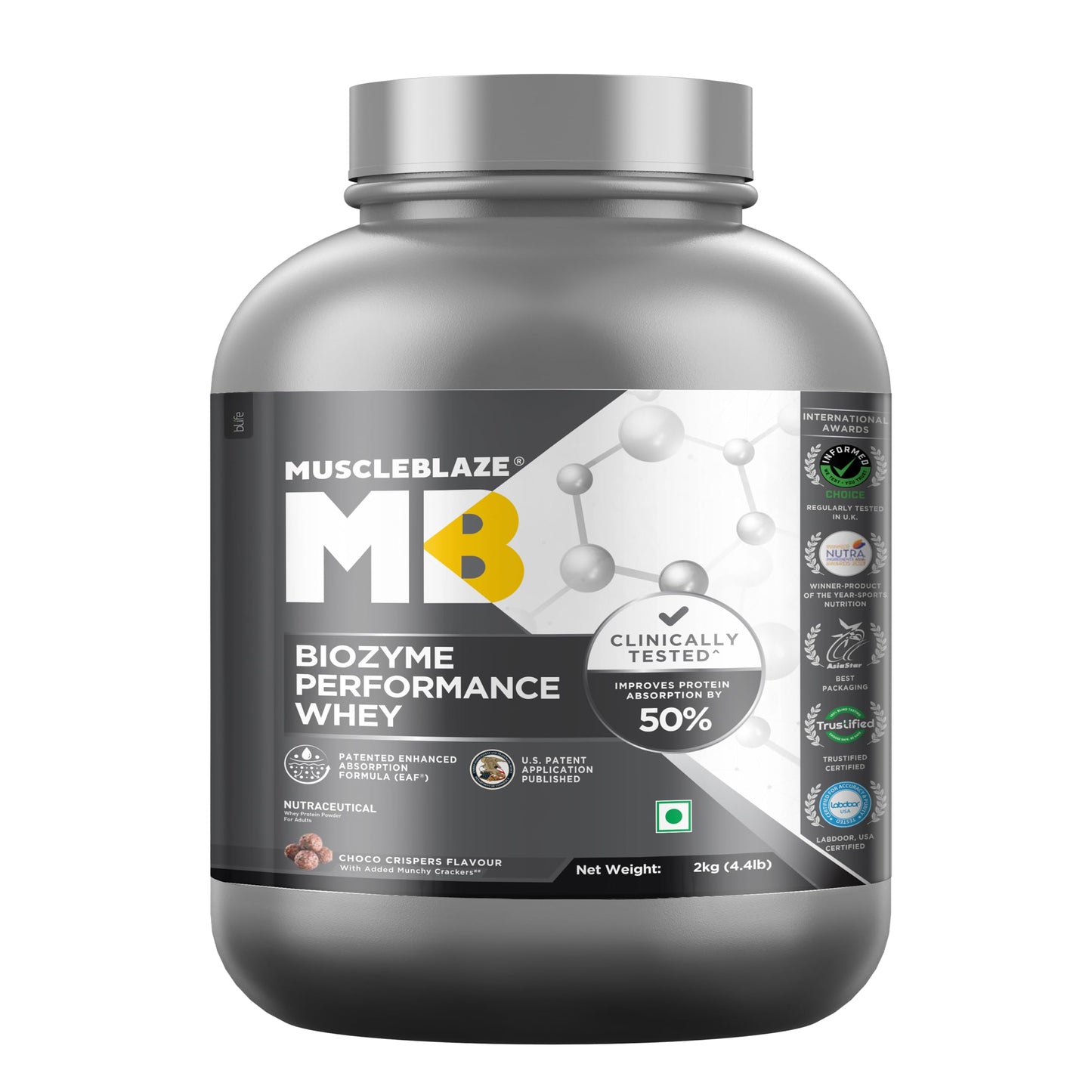 MuscleBlaze Biozyme Performance Whey Protein Powder, 1kg (2.2lbs) | Magical Mango | 25g Protein Per Scoop | Clinically Tested 50% Higher Protein Absorption
