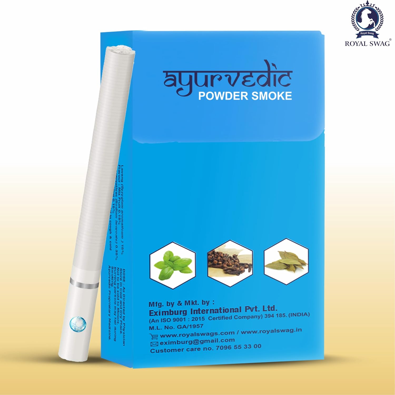 ROYAL SWAG Ayurvedic & Herbal Cigarette, Mint Flavour - (20 Sticks)