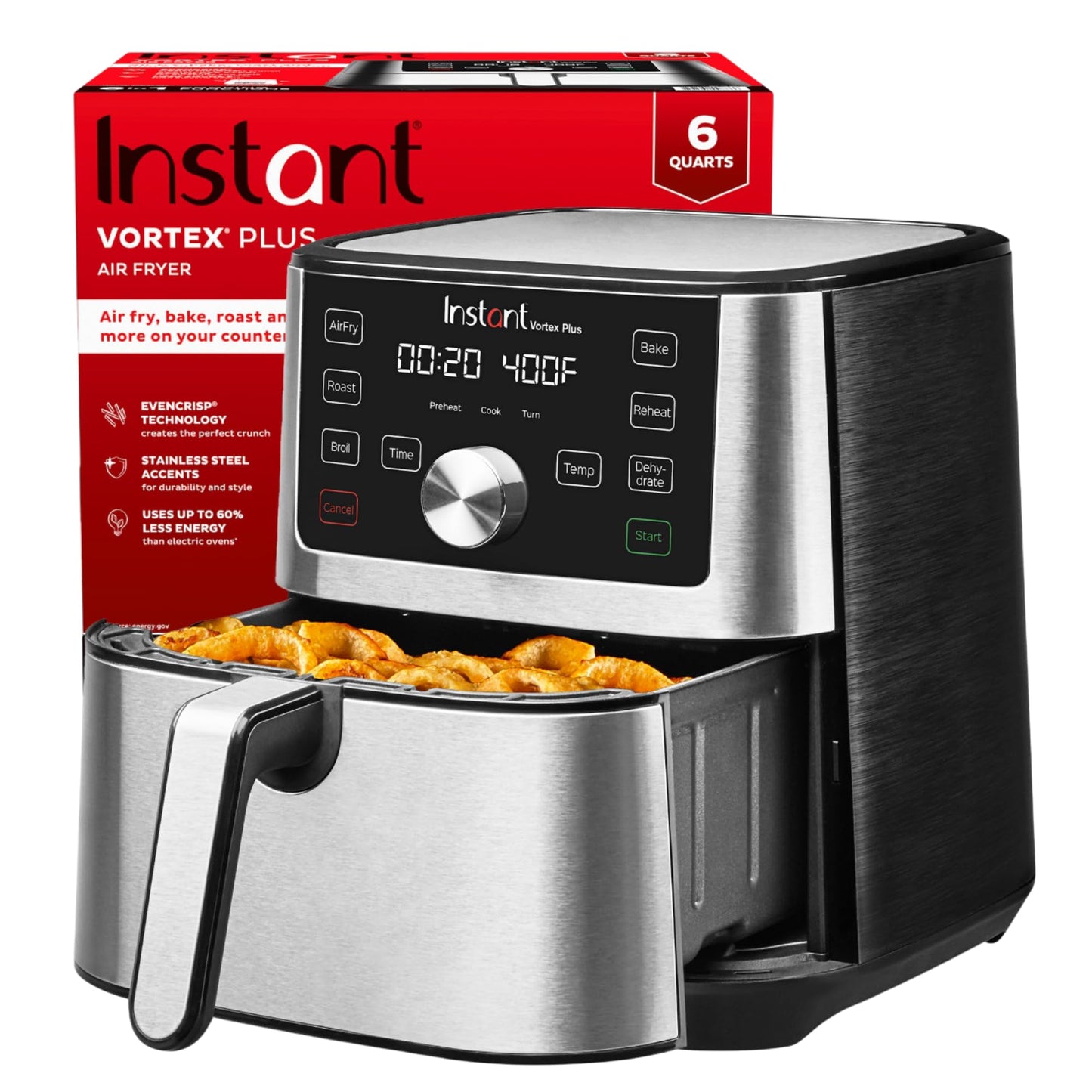 Instant Pot Air Fryer,Vortex 4 Litre,Touch Control Panel,360 Degree Evencrisp Technology,Uses 95% Less Oil,4-In-1 Appliance: Air Fry,Roast,Bake,Reheat(Vortex 4 Litre)6 Quarts,1700 Watt,Black