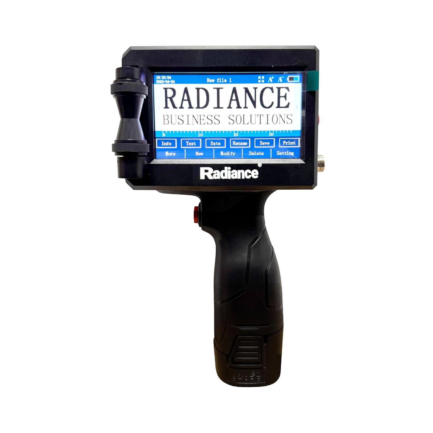 Radiance Business Solutions ABS Lite Handheld TIJ Printer – 12.7mm Portable Batch Coding Machine – Lightweight Ergonomic Design with 4.3 Inch Touchscreen – for Expiry Date, MRP, Logos & QR Codes