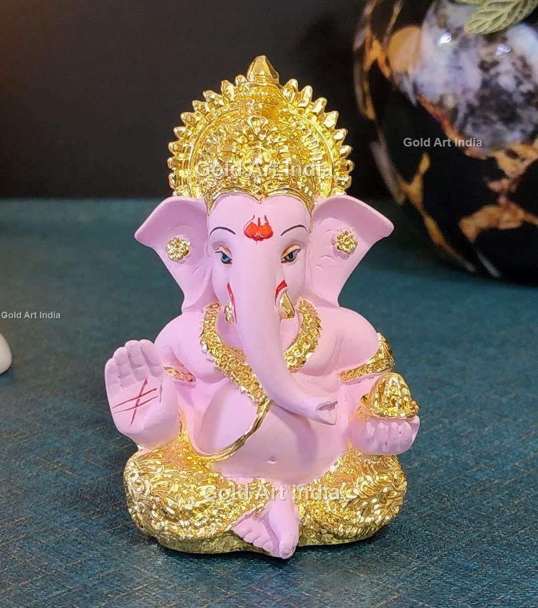 Gold Art India Mango Terracotta Finish Ganesha for Car Dashboard Home Decor Gifting Diwali Birthday Festivals 3.5 x 2 Inches