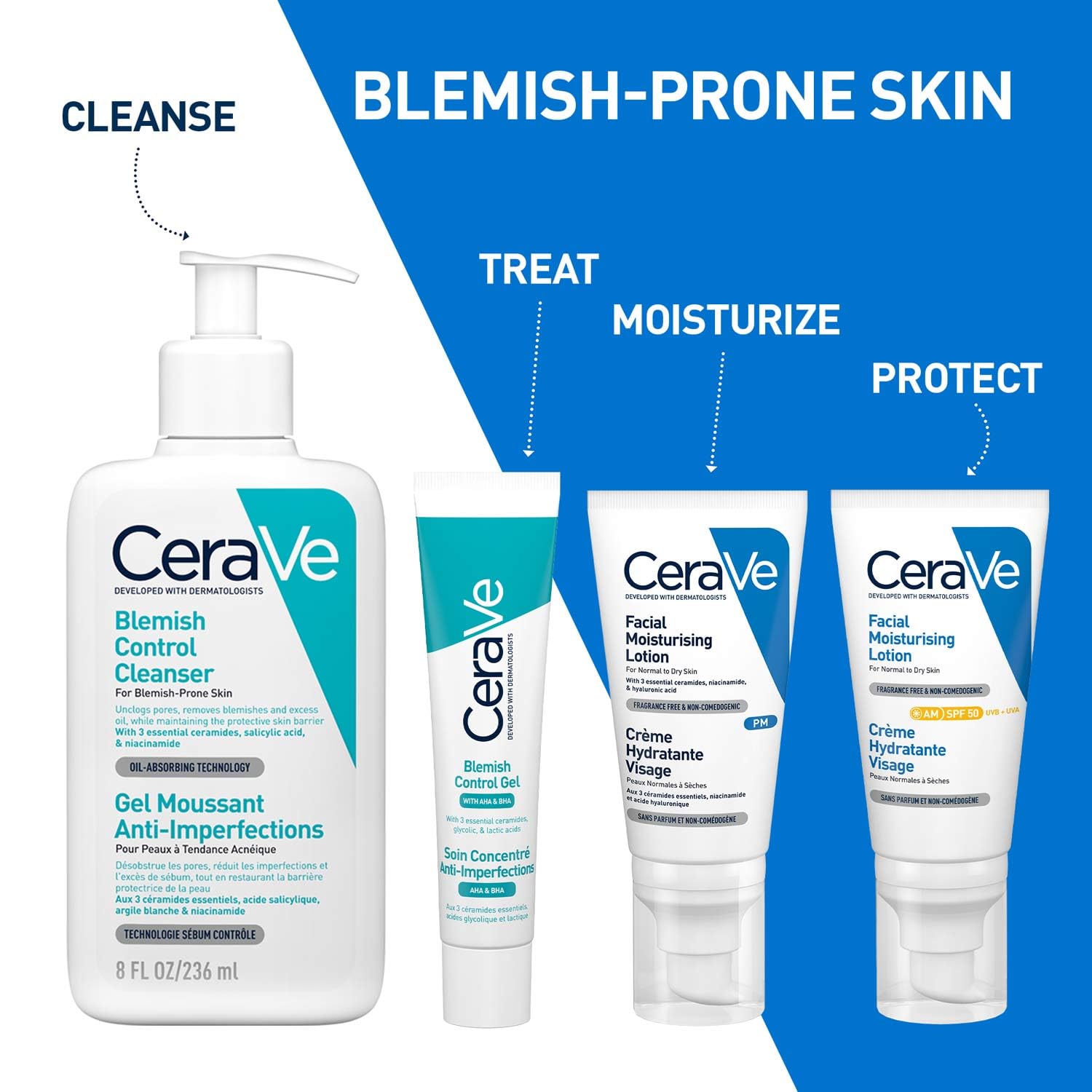 Cerave Blemish Control Cleanser with 2% Salicylic Acid & Niacinamide for Acne Prone Skin, Controls Acne & Spots, Unclog Pores & Reduces Blemishes, 236ml