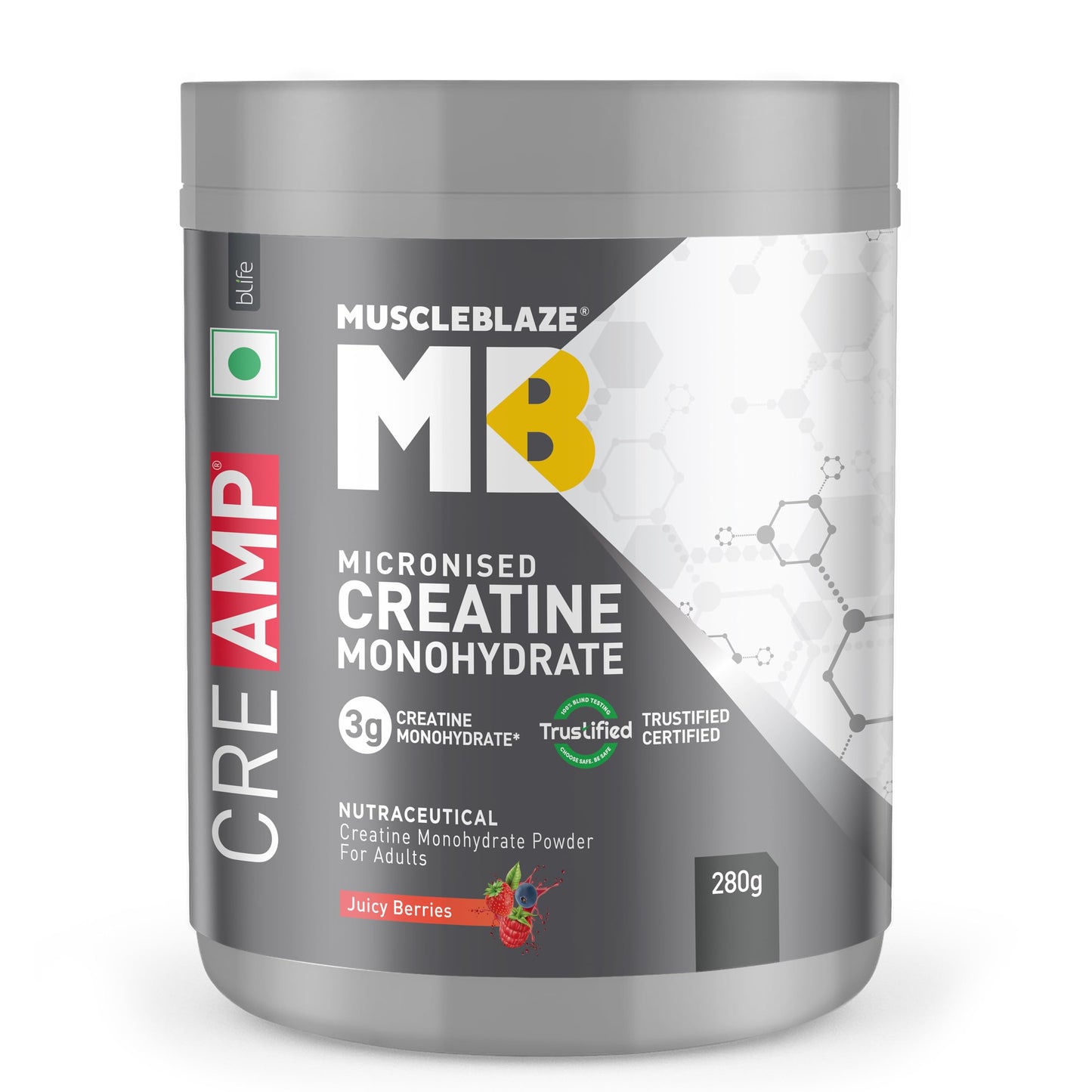 MuscleBlaze Micronised Creatine Monohydrate CreAMP Powder, Unflavoured (32 Servings, 100g) | Trustified Certified Creatine