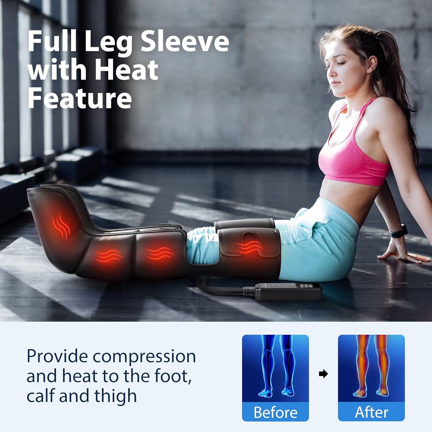 CINCOM Leg Massager Upgraded Foot Calf Thigh Massager With Heat And Compression For Circulation And Pain Relief,Corded Electric,Black