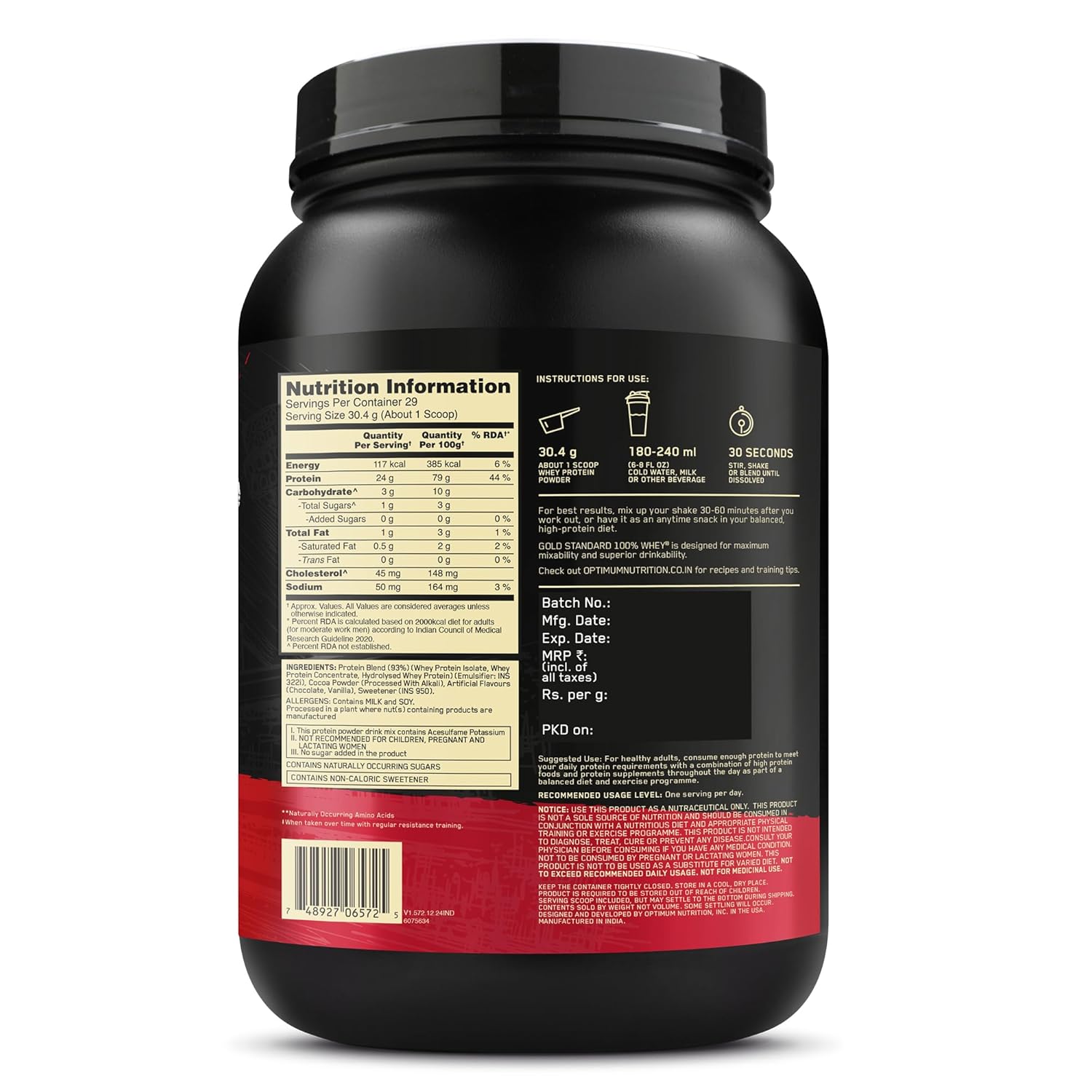 Optimum Nutrition (ON) Gold Standard 100% Whey Protein Powder 2 lbs, 907 g (Double Rich Chocolate), for Muscle Support & Recovery, Vegetarian - Primary Source Whey Isolate