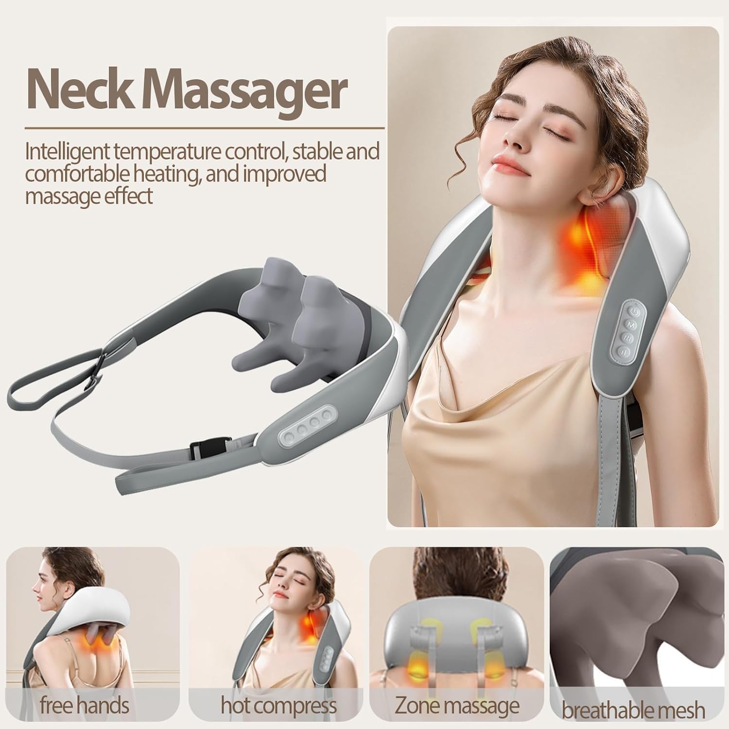 Sellastic Neck Massager for Cervical Pain Relief,Electric Deep Tissue Shiatsu with Infrared Heat Therapy 5D Kneading Massage Machine for Full Body Relax,Neck,Muscles,Back,Shoulder,Legs