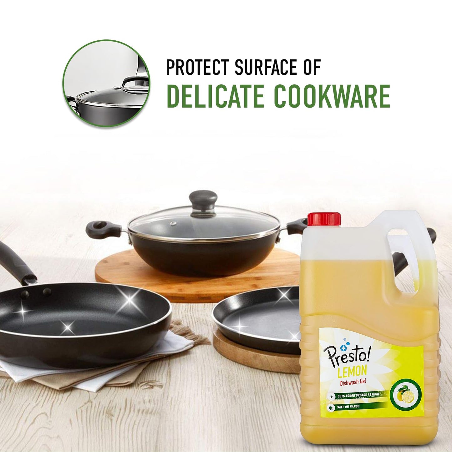 Amazon Brand - Presto! Dishwash Gel | Lemon | 5 Litre Refill Can | Dishwash Liquid | Cuts Through Grease | Safe On Hands