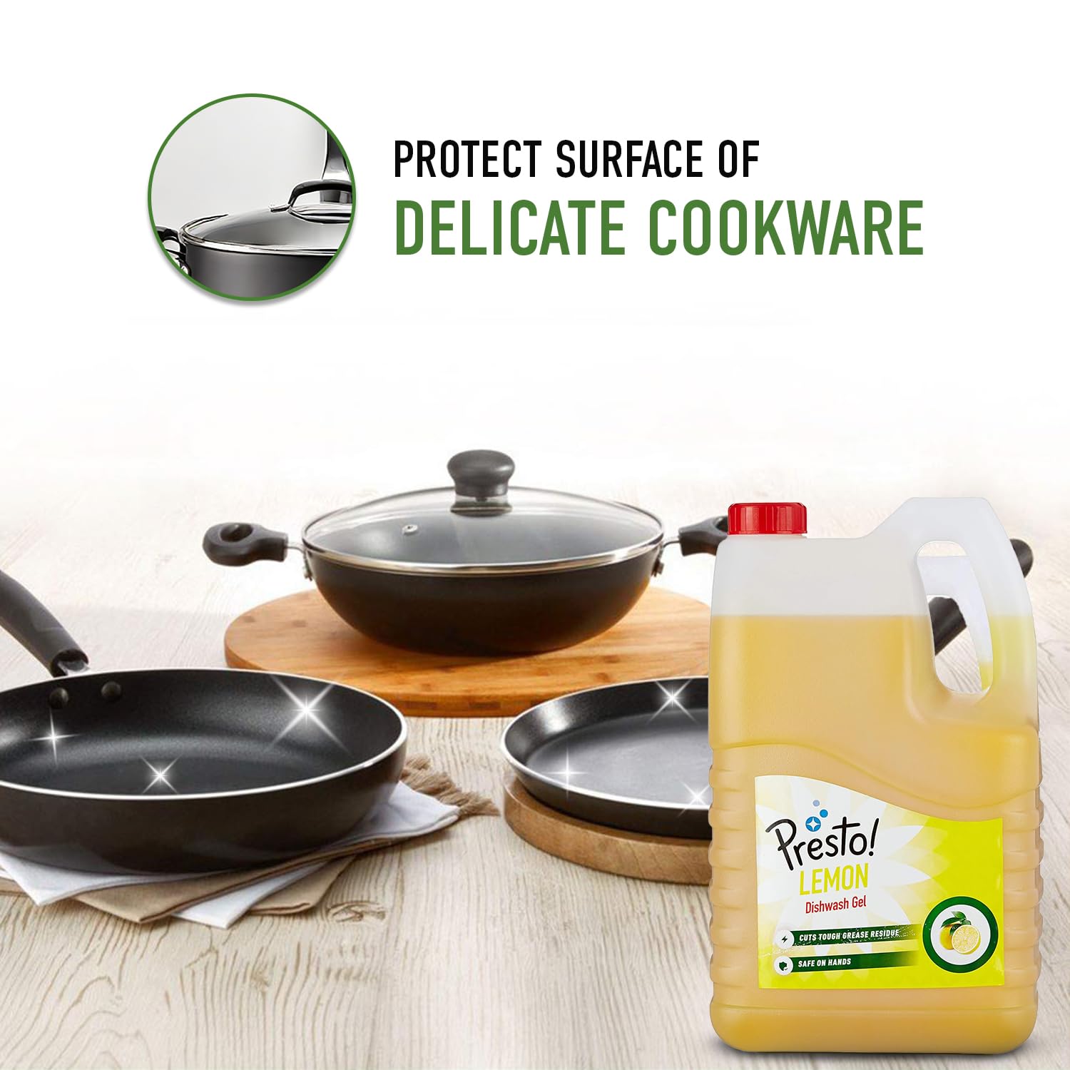 Amazon Brand - Presto! Dishwash Gel | Lemon | 5 Litre Refill Can | Dishwash Liquid | Cuts Through Grease | Safe On Hands