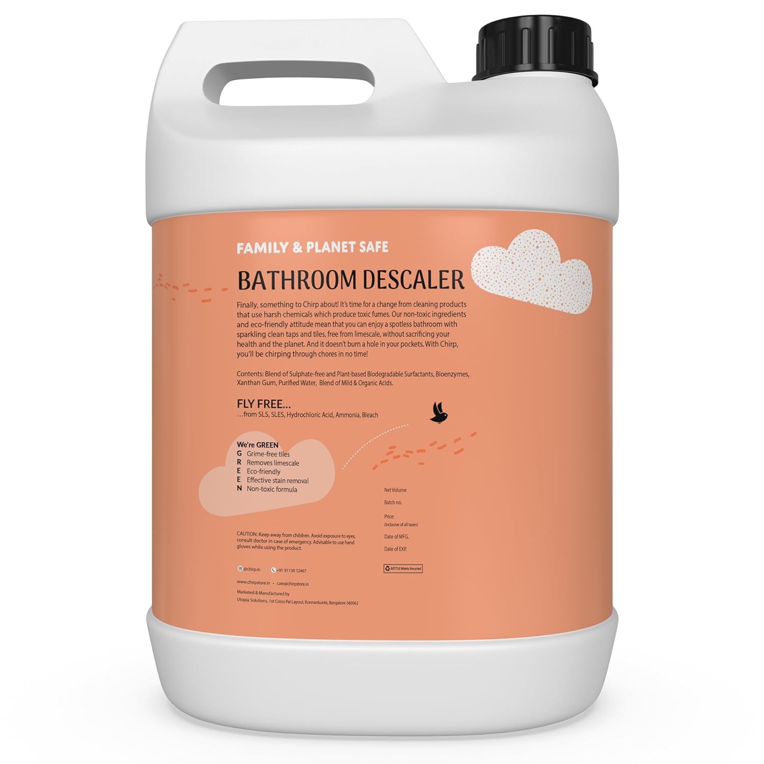 Chirp Bathroom Descaler Spray- Lime scale Remover for Bathroom (5 Lits), Hard water stain on Tiles, Taps, Shower, Faucet, Shiner and Limescale Remover