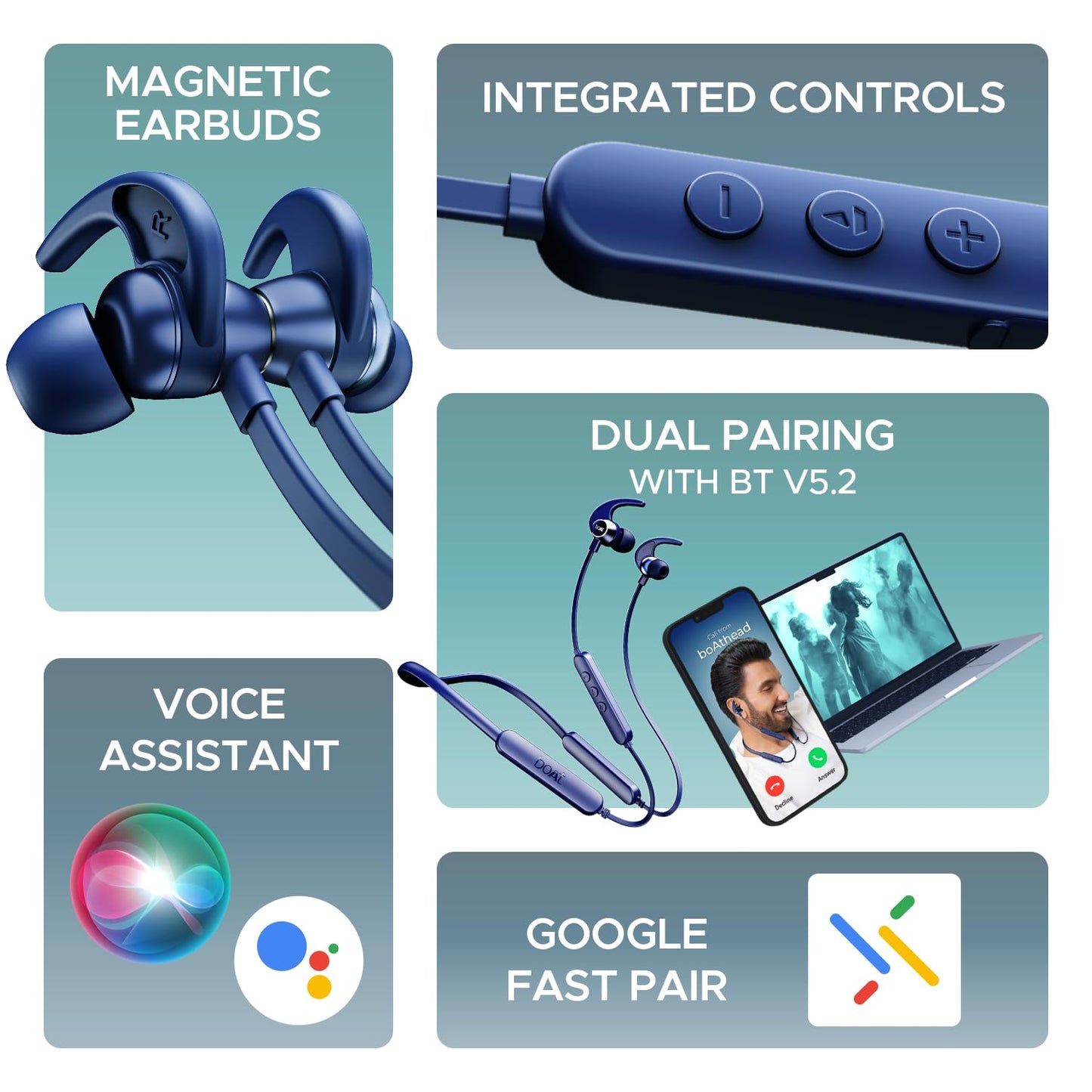 boAt Rockerz 255 Pro+, 60HRS Battery, Fast Charge, IPX7, Dual Pairing, Low Latency, Magnetic Earbuds, in Ear Bluetooth Neckband, Wireless with Mic Earphones (Navy Blue) - Springkart 