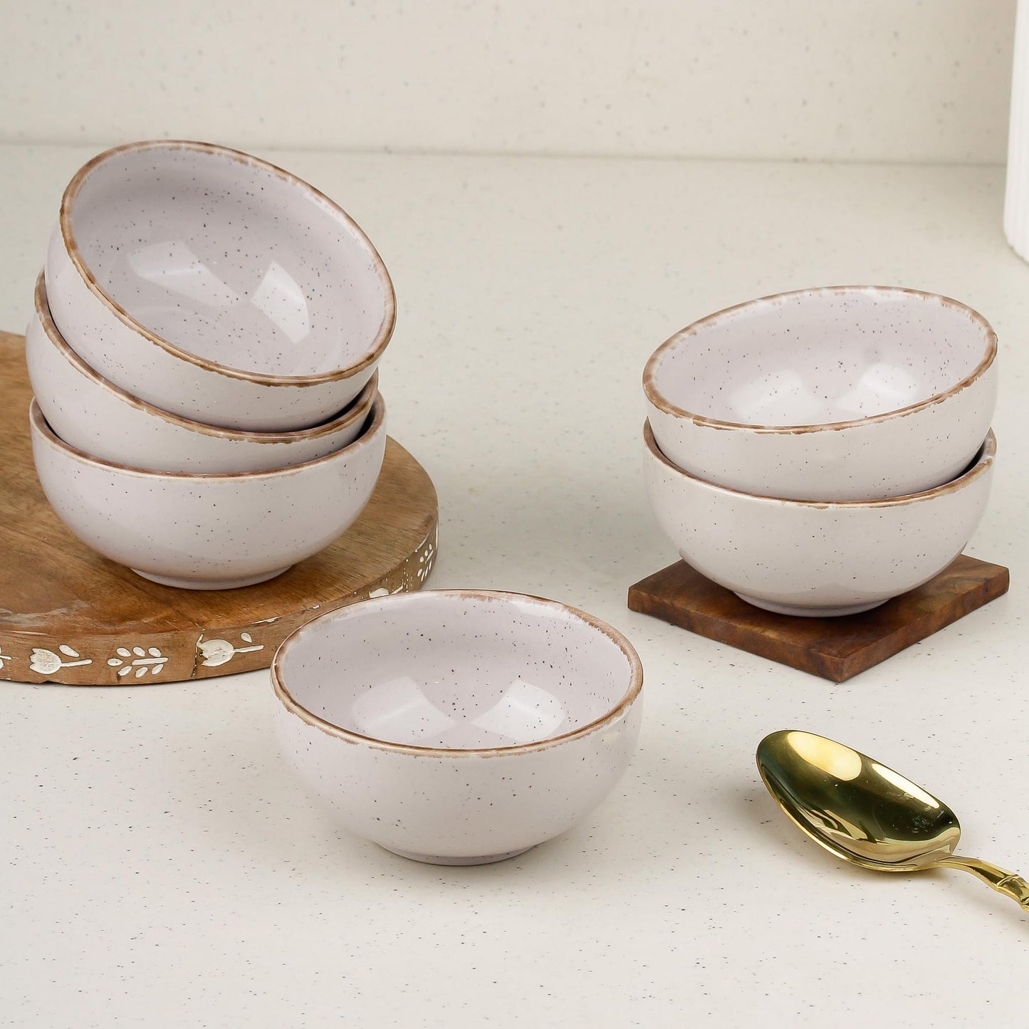 The Earth Store Glam Green Ceramic Bowl Set of 4, 250 ML Microwave & Dishwasher Safe Bowl Katori for Serving Snacks, Dal, Rice, Dessert | Perfect for Gifting and Daily Use