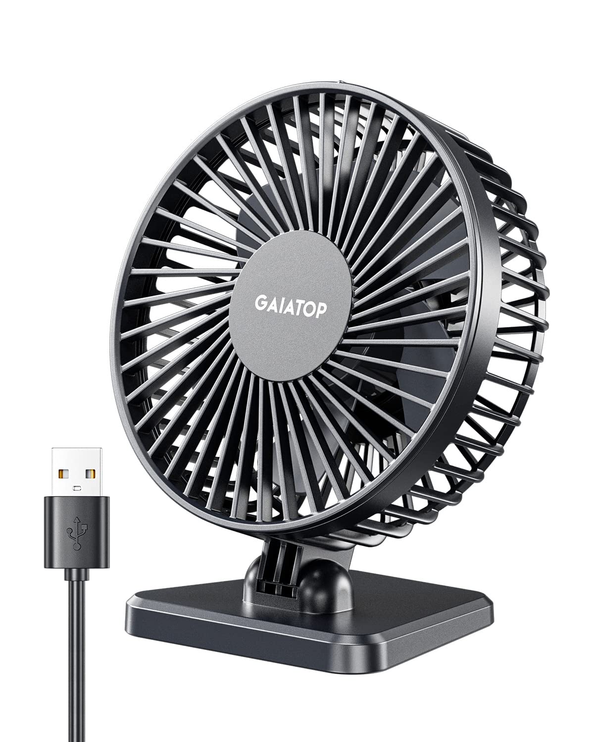 Gaiatop Small Desk Fan 3 Speeds Wind, Portable Mini Desktop Table Cooling Fan in USB Single Button, Adjustment Mini Personal Fan for Home Desktop Office Car (Black)