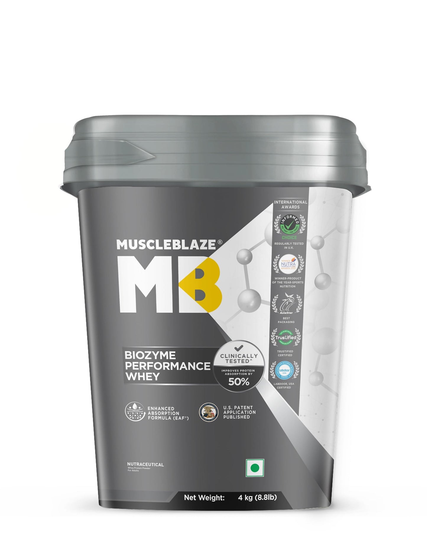 MuscleBlaze Biozyme Performance Whey Protein Powder, Chocolate Peanut Butter (2kg / 4.4lbs) | 25g Protein Per Scoop | Clinically Tested 50% Higher Protein Absorption