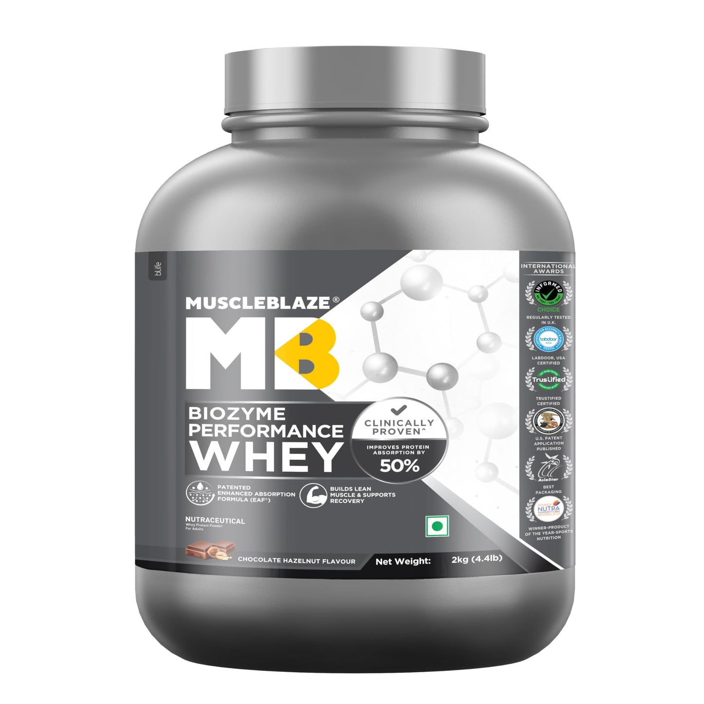MuscleBlaze Biozyme Performance Whey Protein Powder, 1kg (2.2lbs) | Magical Mango | 25g Protein Per Scoop | Clinically Tested 50% Higher Protein Absorption