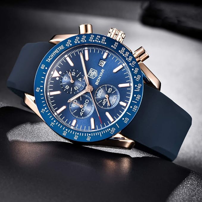 BENYAR Men's Luxury Chronograph Watch Blue Dial – Business, Casual | Quartz Movement with Date Display | Stylish Wristwatch | Gift for Men