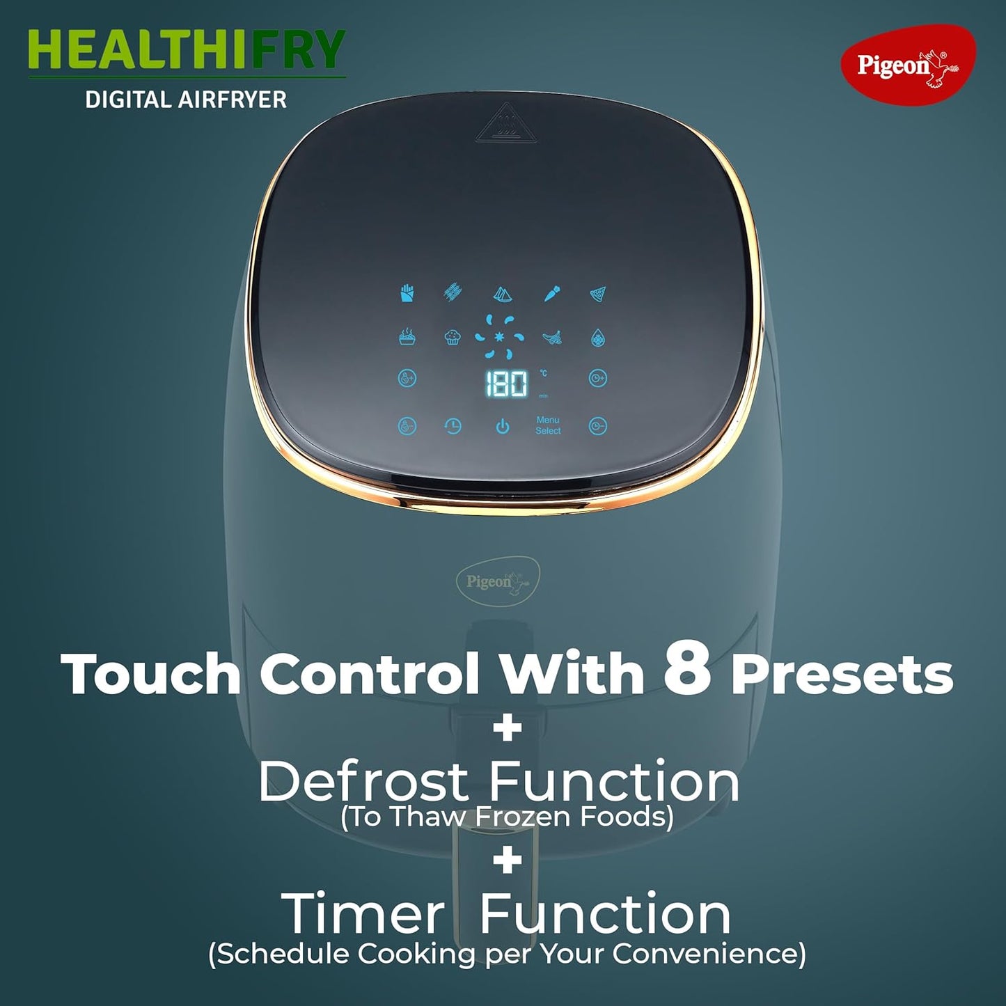 Pigeon Healthifry Digital Air Fryer, 360° High Speed Air Circulation Technology 1200 W with Non-Stick 4.2 L Basket