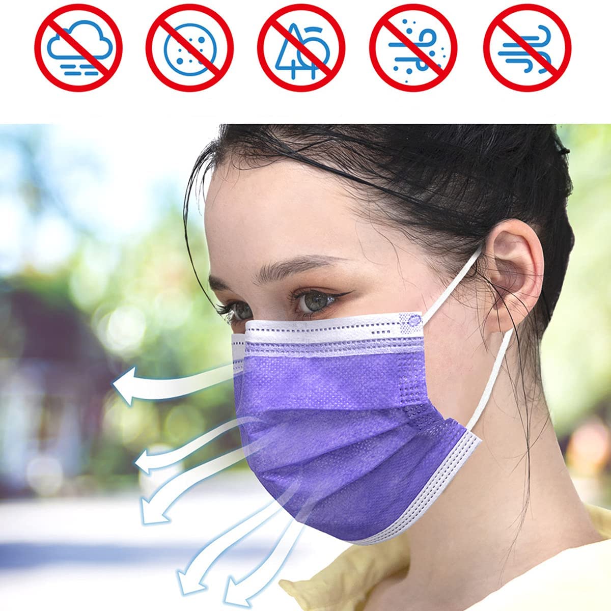 ZTANPS Non-Woven Fabric Disposable Face Mask for Men & Women (Pink, Purple, Yellow, Green, Blue, Pack of 50, Without Valve)