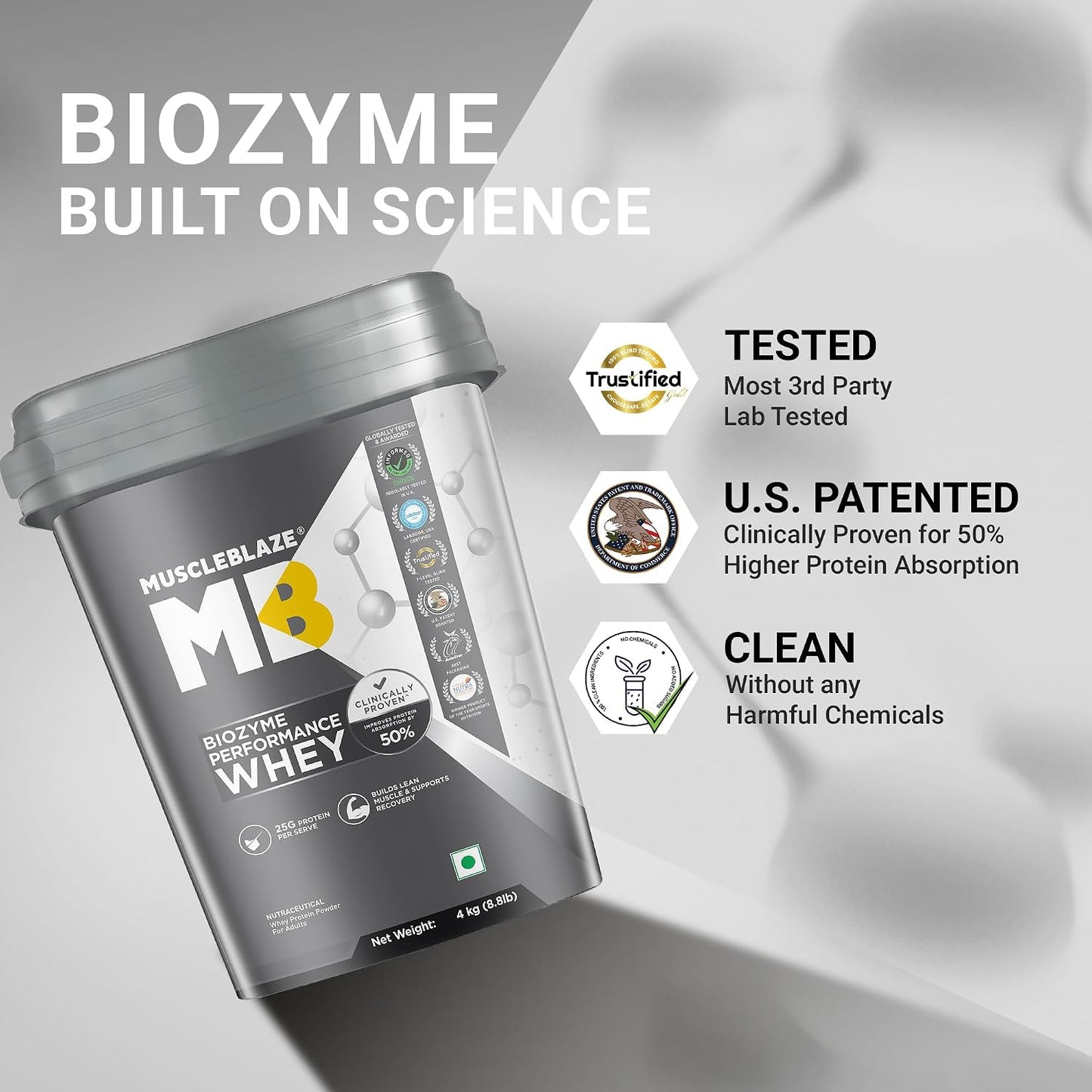 MuscleBlaze Biozyme Performance Whey Protein, 4kg + Creatine 100g