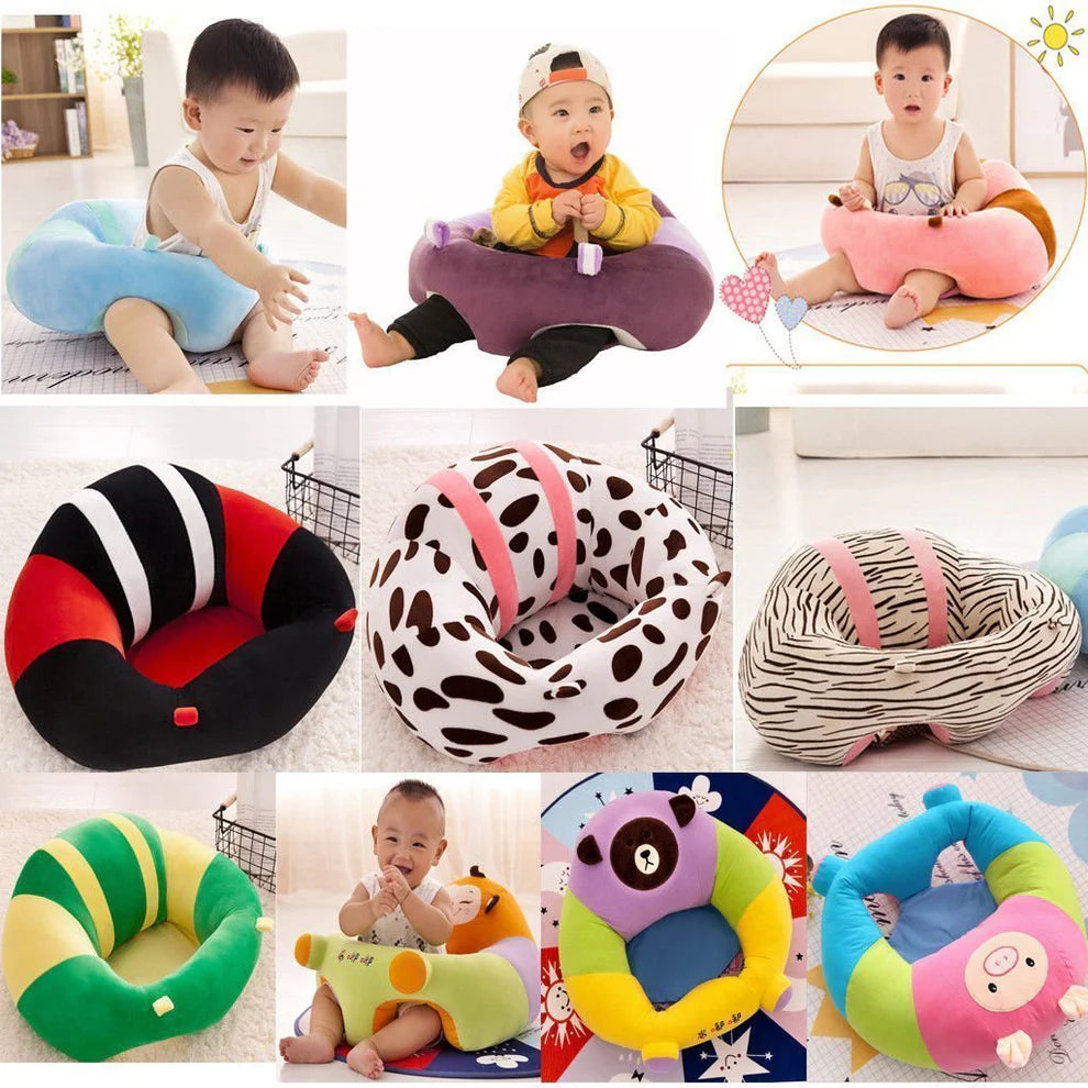 Soft Plush Chair Seat for Baby Safety Sitting Chair Sofa for Kids- WITHOUT Cotton ONLY SKIN (Random Colors)