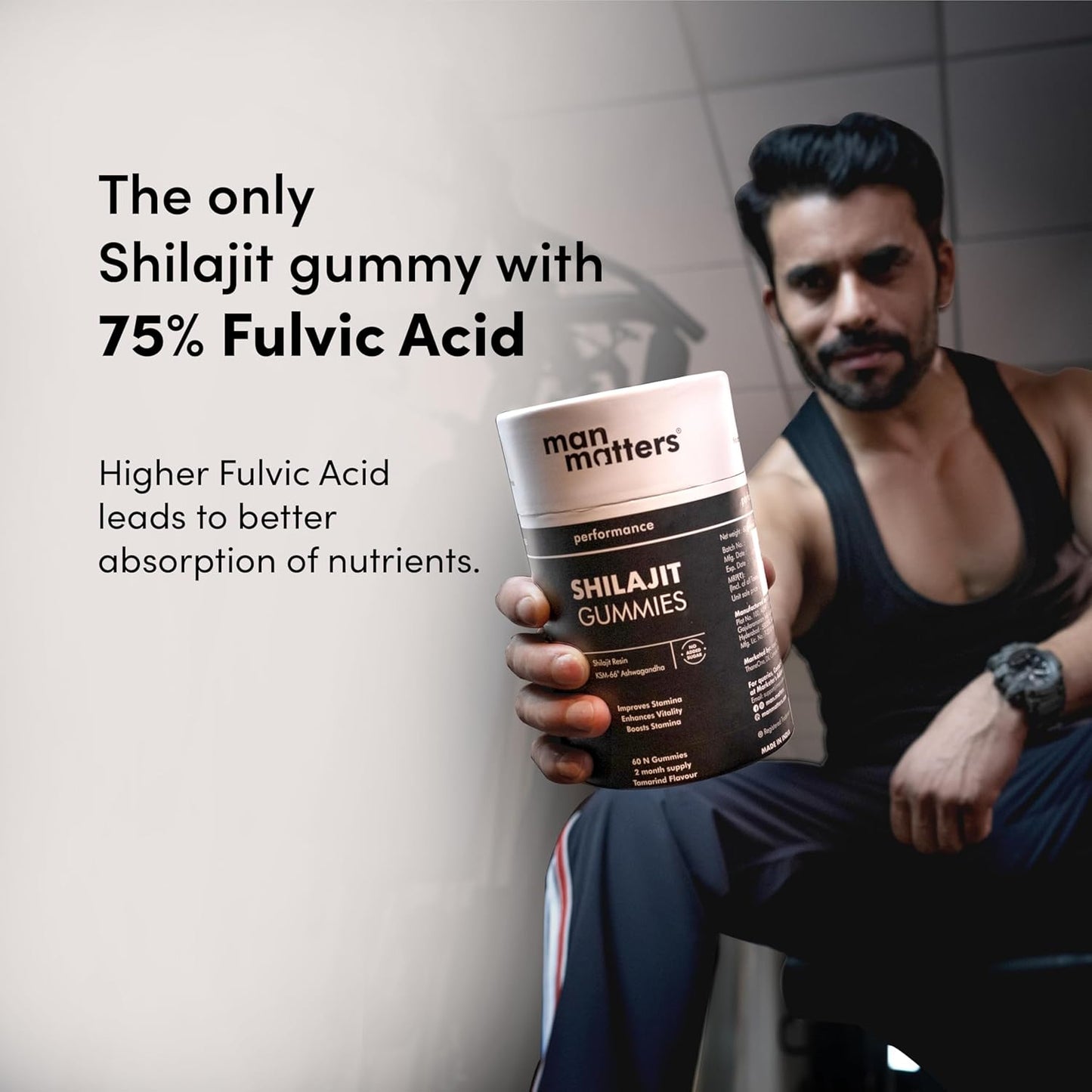 Man Matters Pure Himalayan Shilajit/Shilajeet Gummies with 75% Fulvic Acid & KSM 66 Ashwagandha | Boosts Stamina, Strength & Improves Energy Levels | No Added Sugar | Pack of 60
