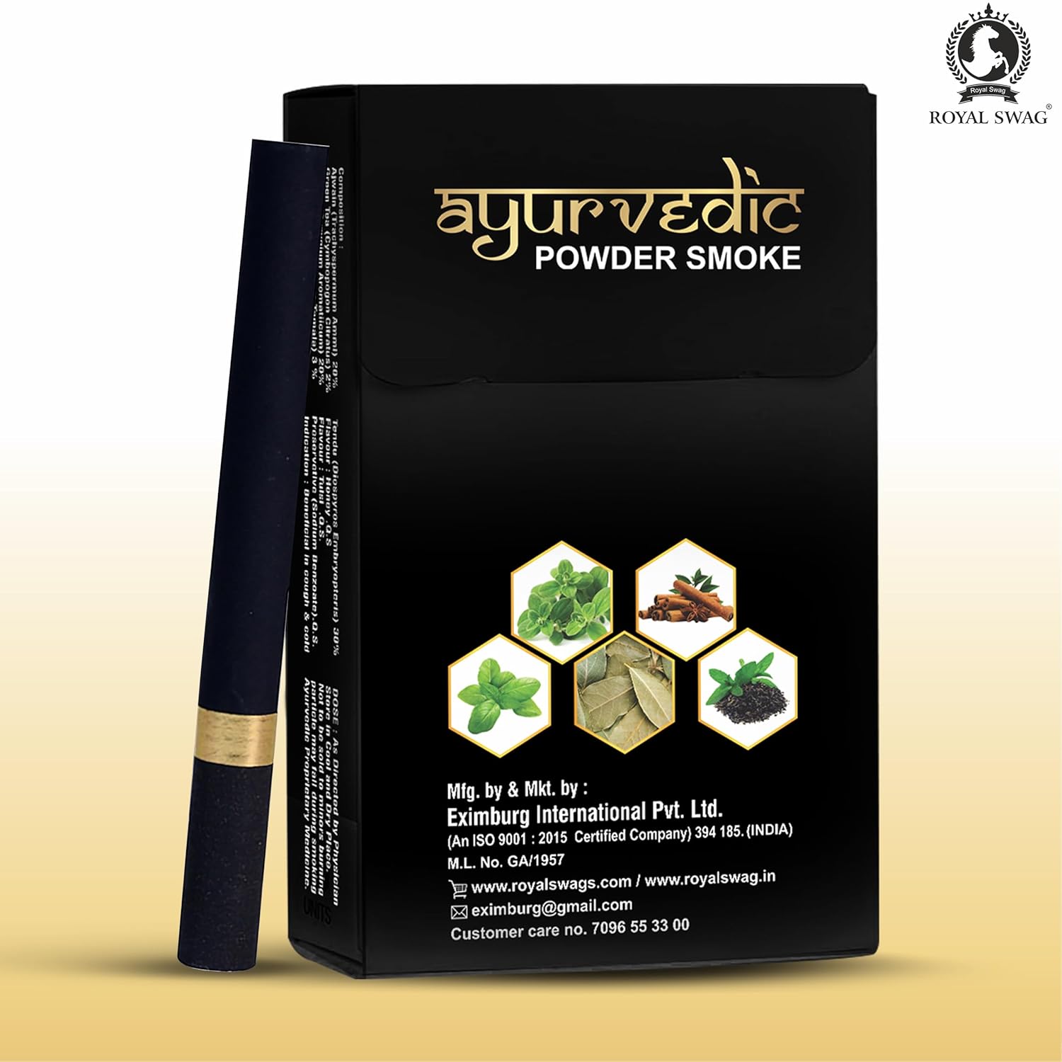 Royal Swag Ayurvedic Herbal Cigarette 100% Tobacco-Free and 100% Nicotine-Free 10 Sticks - | Smoking Cessation