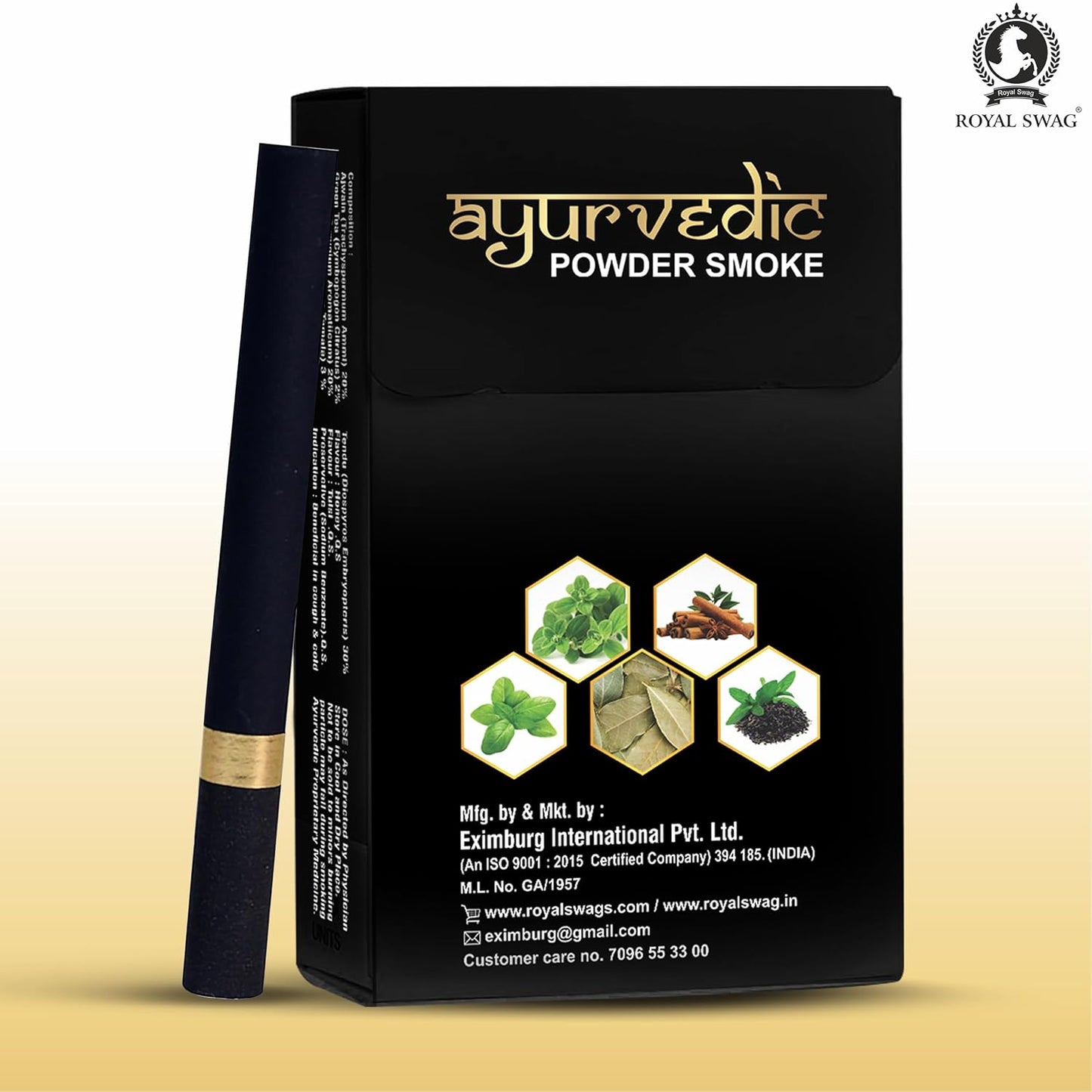 Royal Swag Ayurvedic Herbal Cigarette 100% Tobacco-Free and 100% Nicotine-Free 10 Sticks - | Smoking Cessation