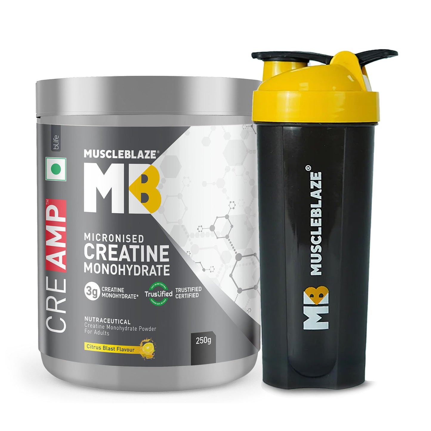 MuscleBlaze Micronised Creatine Monohydrate CreAMP Powder, Unflavoured (32 Servings, 100g) | Trustified Certified Creatine