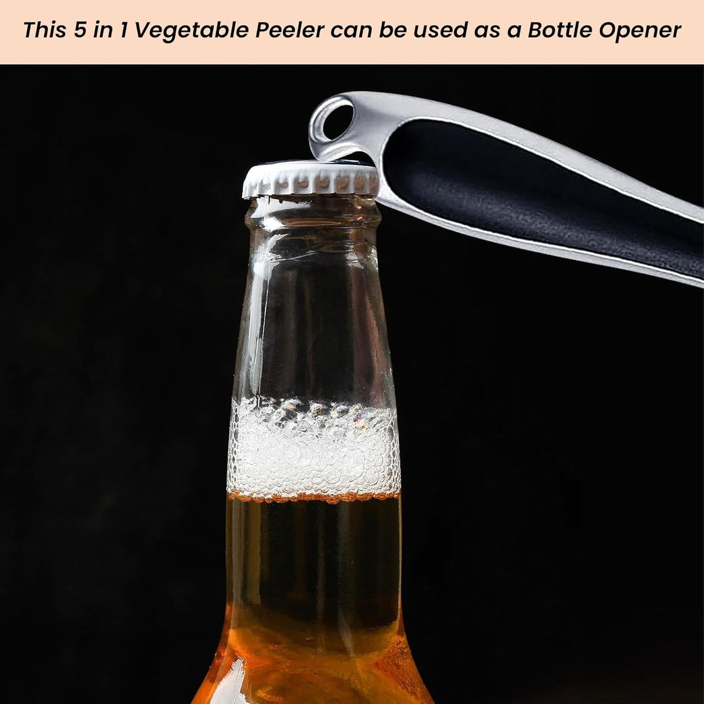 Storite Stainless Steel Peeler for Vegetables and Fruits, 5 in 1 Multifunctional Peeler with Bottle Opener Function for Kitchen, Versatile & Durable Vegetable Peeler for Salad Preparation - Silver - Springkart 