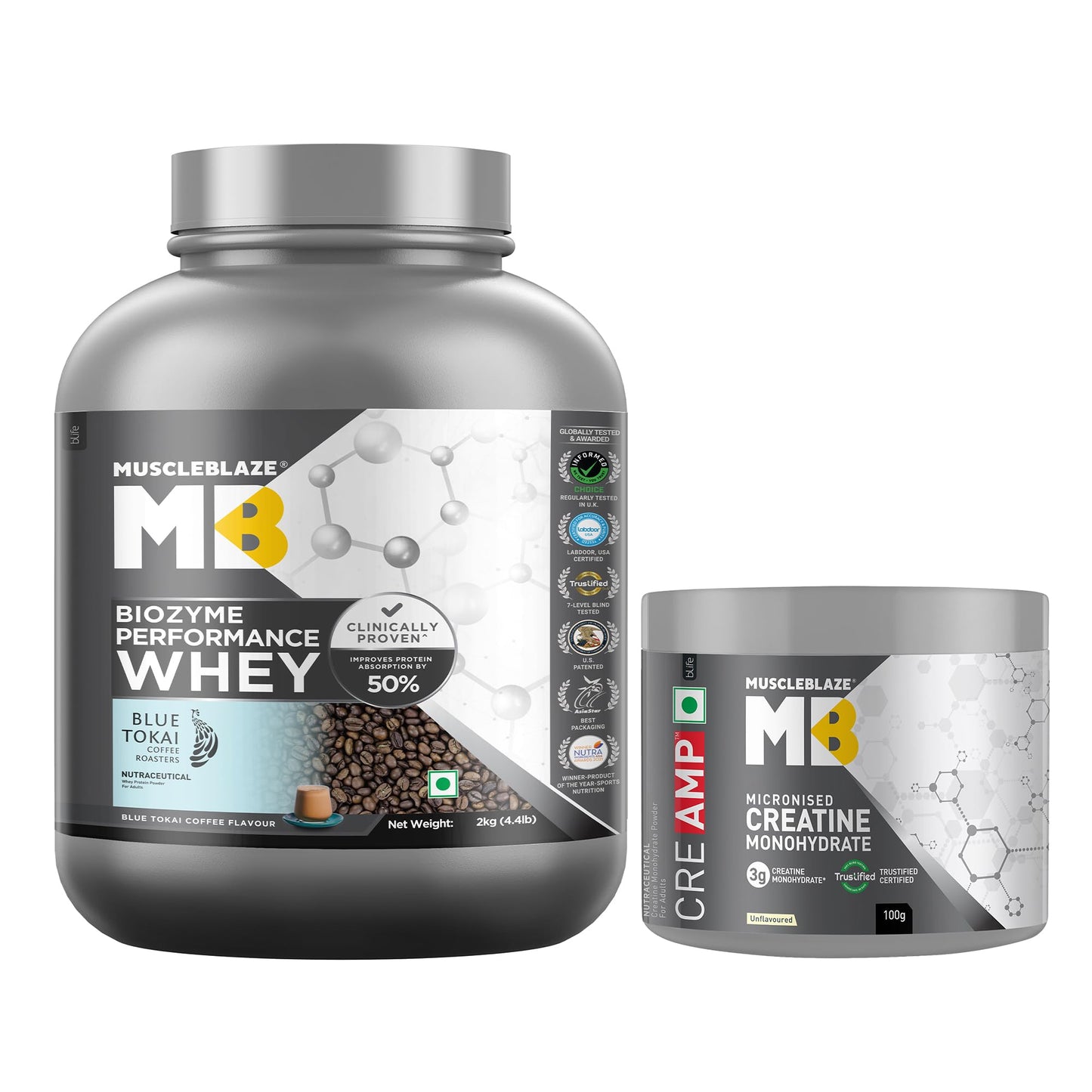 MuscleBlaze Biozyme Performance Whey Protein Powder, 1kg (2.2lbs) | Magical Mango | 25g Protein Per Scoop | Clinically Tested 50% Higher Protein Absorption