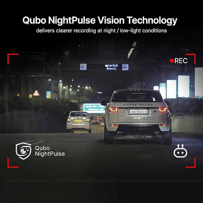 Qubo Car Dashcam Pro X by Hero Group | 3MP 1296P FHD+ Camera | NightPulse Vision | Wide-Angle FOV | Supercapacitor | Built-in Wi-Fi, Mic | App Control | G-Sensor | Up to 1TB Storage| (Space Grey)
