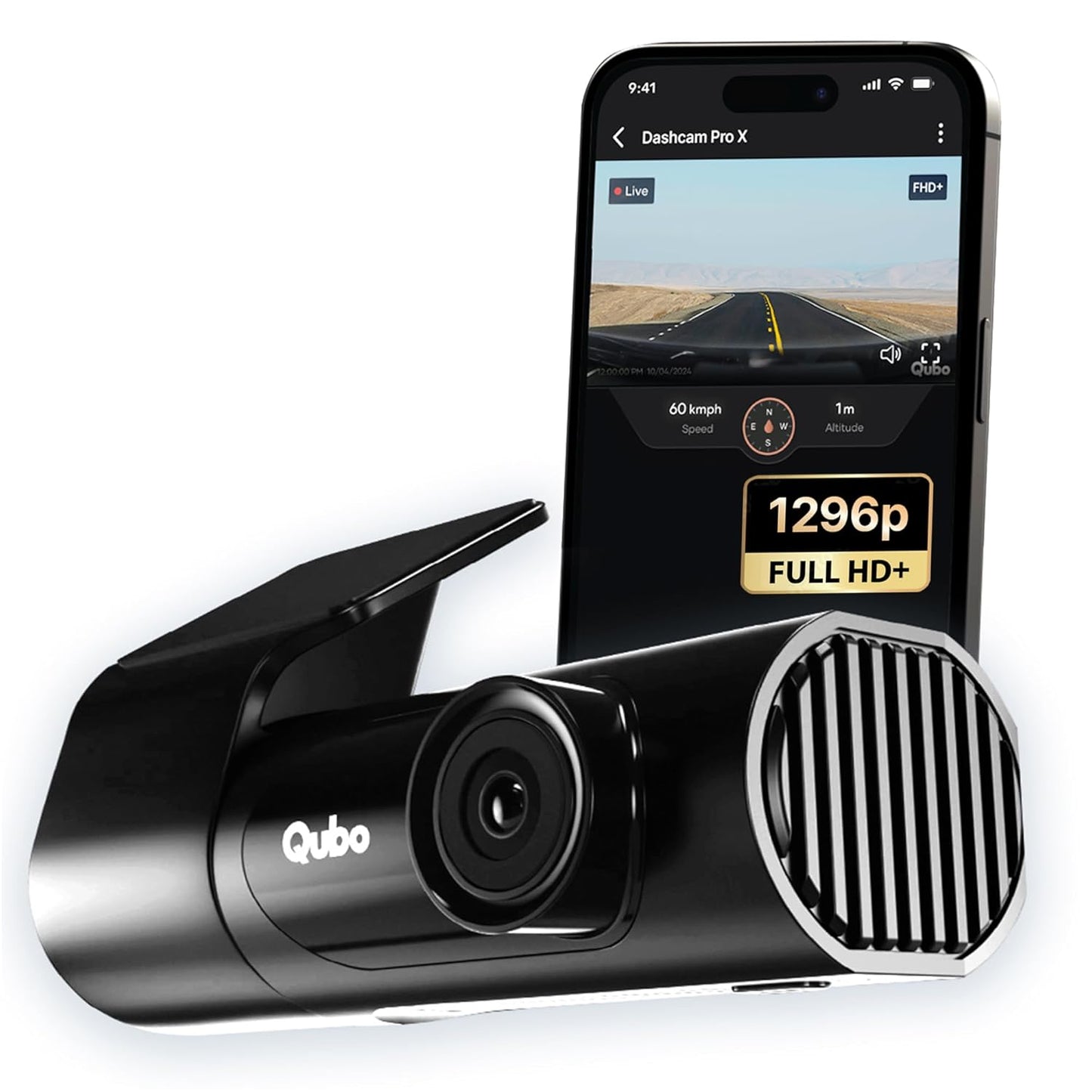 Qubo Car Dashcam Pro X by Hero Group | 3MP 1296P FHD+ Camera | NightPulse Vision | Wide-Angle FOV | Supercapacitor | Built-in Wi-Fi, Mic | App Control | G-Sensor | Up to 1TB Storage| (Space Grey)