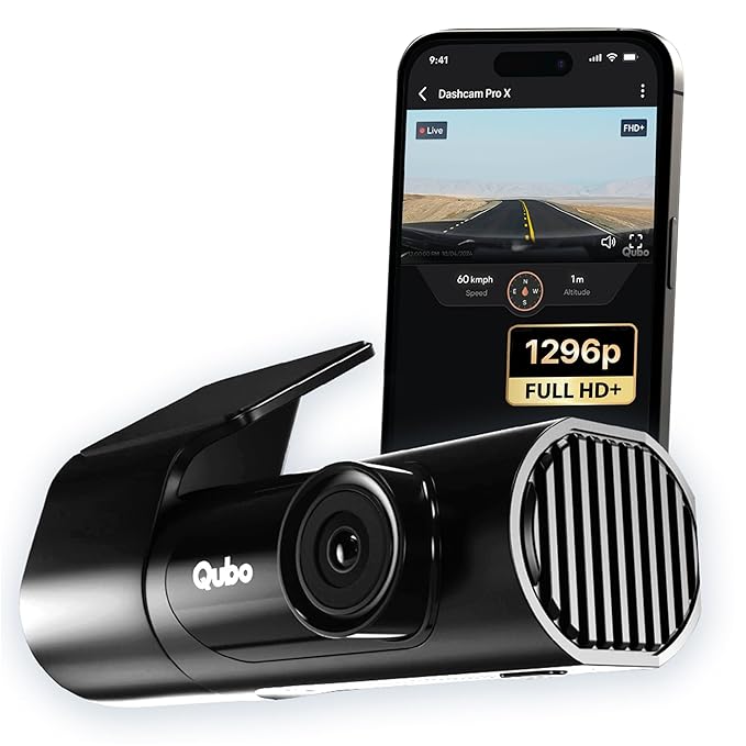 Qubo Car Dashcam Pro X by Hero Group | 3MP 1296P FHD+ Camera | NightPulse Vision | Wide-Angle FOV | Supercapacitor | Built-in Wi-Fi, Mic | App Control | G-Sensor | Up to 1TB Storage| (Space Grey)
