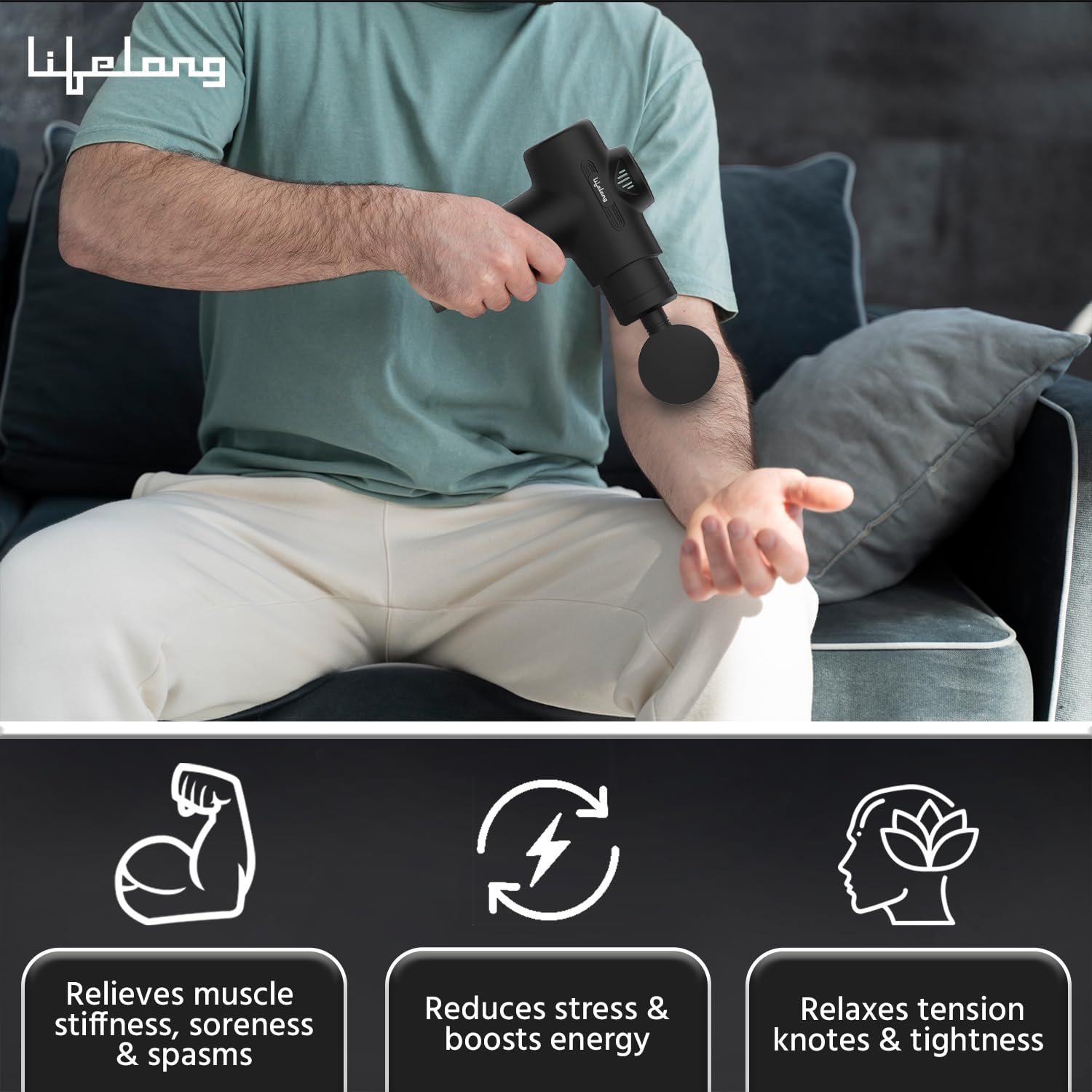 Lifelong Gun Massager Machine for Pain Relief - Body, Neck, Shoulders, Back, Arms & Feet Massager - 6 Speed Settings -7 Heads Attachment (LLGM109, Black) - Springkart 