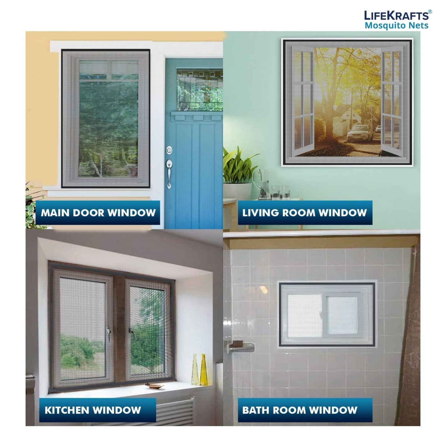 Lifekrafts Standard Size Window Mosquito Net (Size-90x120cms/36x47 Inches/2.95x3.94 Feet, Color-Grey) 120 GSM Stitched Fiberglass Net with Strong Hook & Loop Adhesive Tape