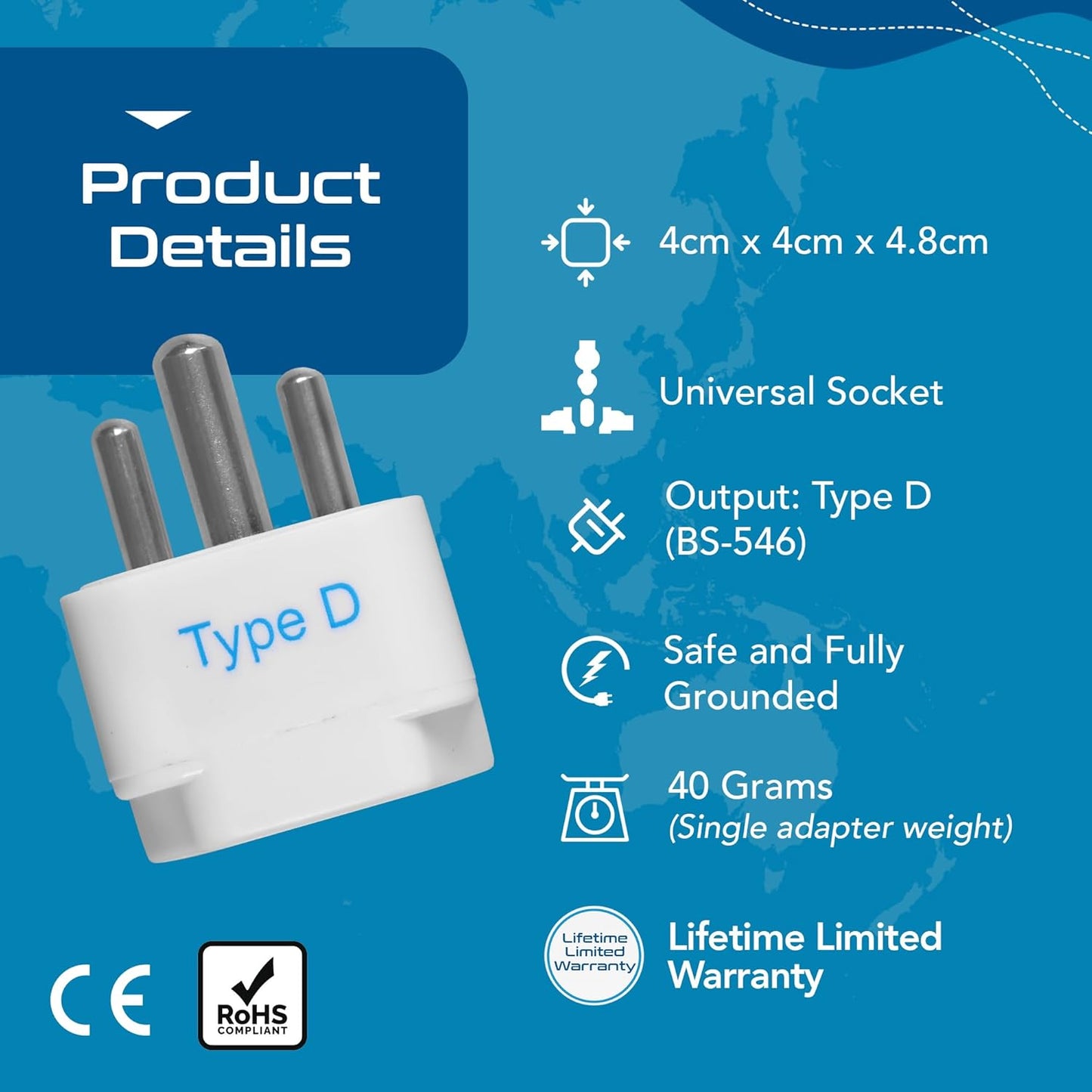 Ceptics USA to India Converter Plug, World (USA, China) Australia UK to India Plug Converter - Type D Plug Adapter - Canada to India Converter Plug - CE - RoHS - White - 1 Pack - Springkart 