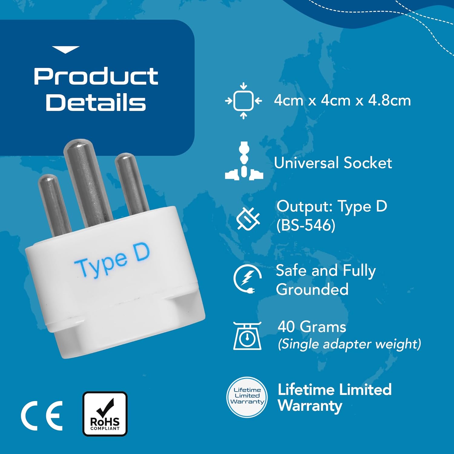 Ceptics USA to India Converter Plug, World (USA, China) Australia UK to India Plug Converter - Type D Plug Adapter - Canada to India Converter Plug - CE - RoHS - White - 1 Pack - Springkart 