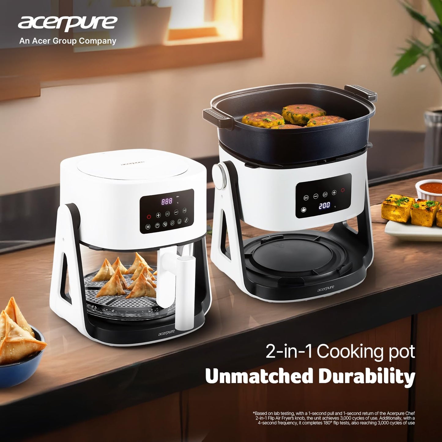 Acerpure Air Fryer | 100% Glass Bowl | 90% Less Oil | 5.5L Air Fryer + 2.5L Cooking Pot | Air Fry, Toast, Reheat, Grill, Cook | 360° TurboHeat Technology | Preset Modes | 1500 Watts | White