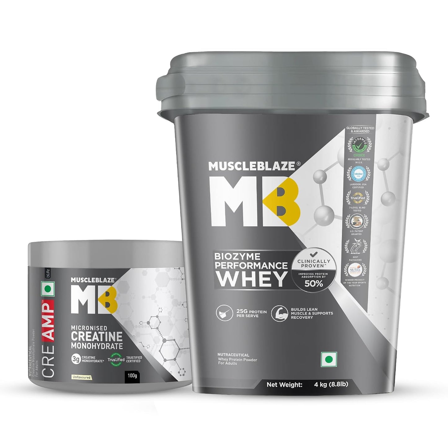 MuscleBlaze Biozyme Performance Whey Protein, 4kg + Creatine 100g