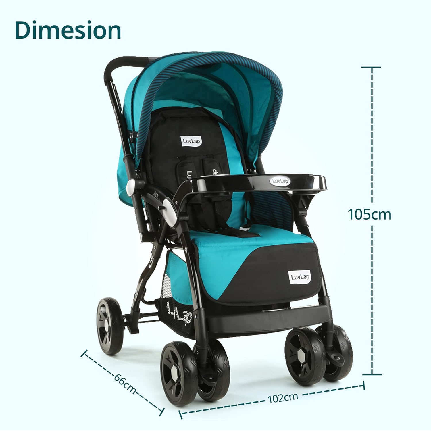 LuvLap Galaxy Baby Stroller, Pram for Baby with 5 Point Safety Harness, Spacious Cushioned seat with Multi Level seat Recline, Easy Fold, Lightweight Stroller for 0 to 3 Years (Green & Black)