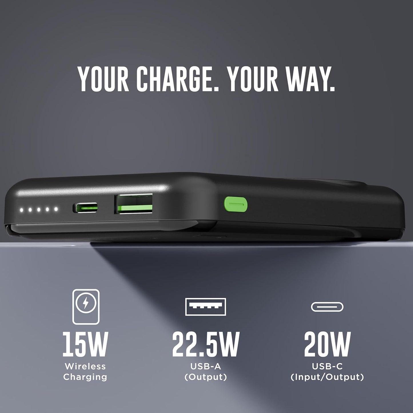 URBN Wireless Power Bank for iPhone, 10000mAh MagSafe Charging with Stand, 22.5W QC+PD Output, Strong Magnetic, for iPhone 12 & Above, Android & Other Qi Enabled Devices (Black)