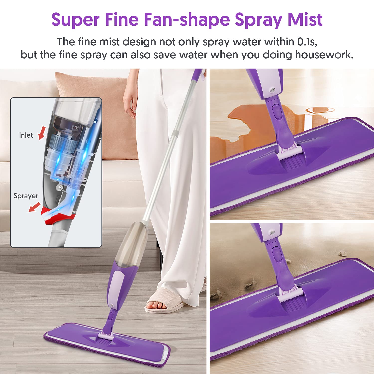 SEVENMAX Spray Mop For Floor Cleaning - Microfiber Floor Mop With 550Ml Refillable Bottle 3 Washable Pads Kitchen Dry Wet Flat Dust Mop For Cleaning Hardwood Laminate Wood Ceramic Marble Tile Floors
