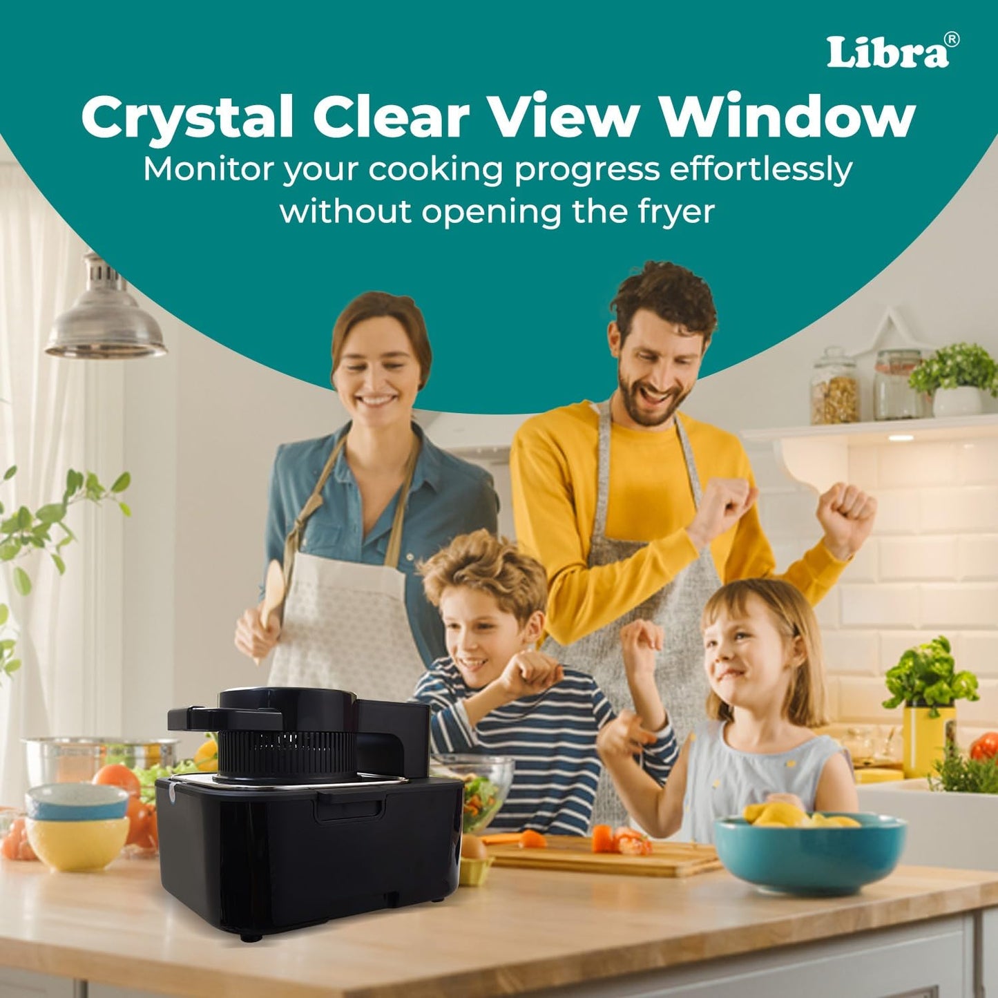 Libra 8 Litre Digital Air Fryer for Home | 1740 Watts Powerful Air Fryer | 9-in-1 Function: Air Fry, Toast, Grill, Bake, Reheat & Keep Warm | Fast & Even Cooking | Feather Touch LED Display Black