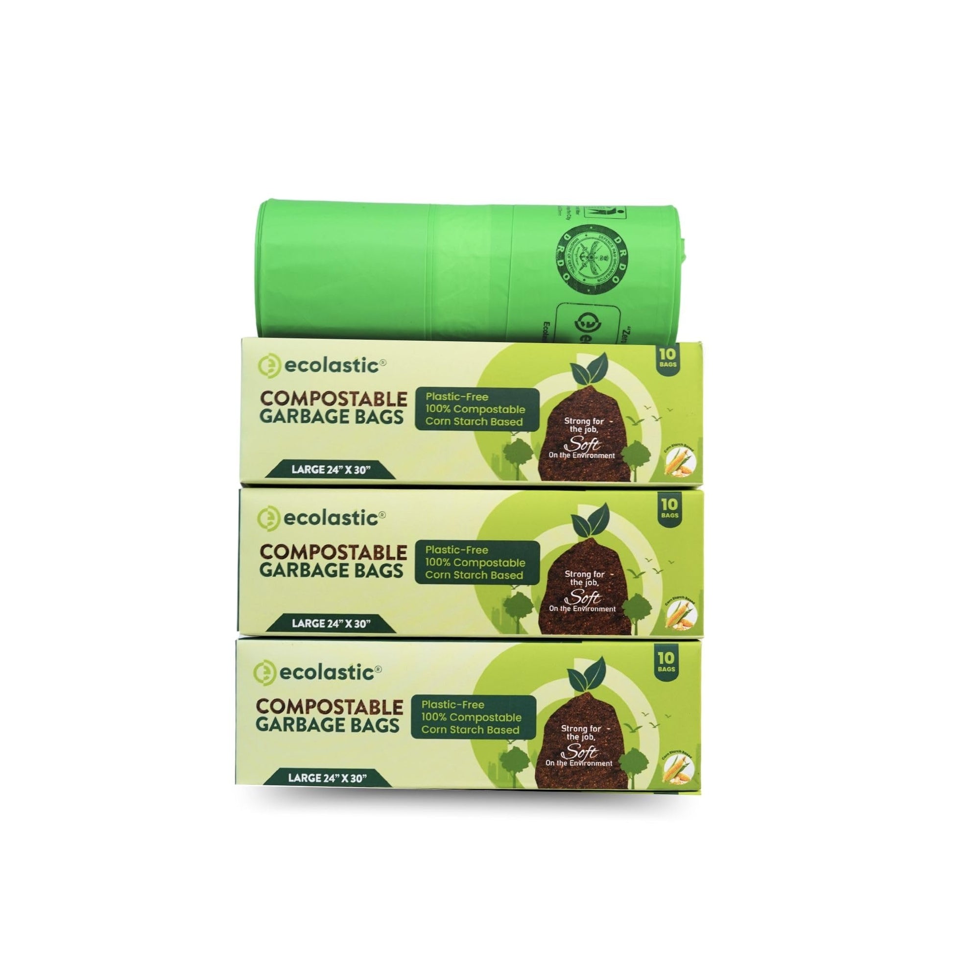 Ecolastic 100% Compostable & Eco-friendly Garbage Bags I SMALL (17 x 19 in.) I 75 bags I Pack of 5 I Capacity 20L I Green Colour