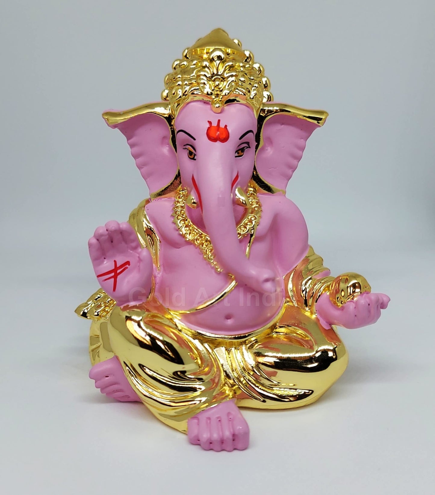 Gold Art India Gold and Silver Plated Matte Finish Ganesh Idol For Car Dashboard Ganesha Murti Ganpati Idol For Home Decor Puja Lord Ganesh Statue Gift For Office Desk Puja Room Figurine, 3 x 3 inches