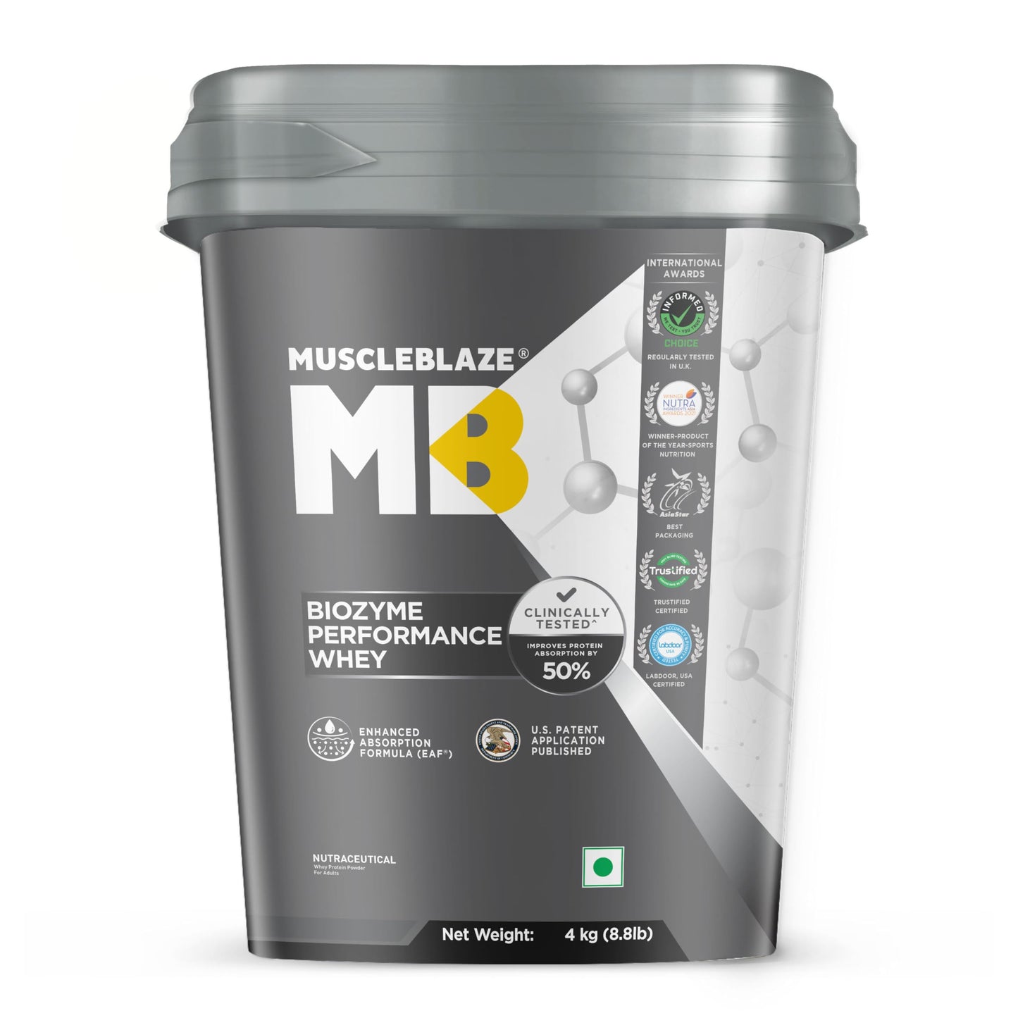 MuscleBlaze Biozyme Performance Whey Protein Powder, Chocolate Peanut Butter (2kg / 4.4lbs) | 25g Protein Per Scoop | Clinically Tested 50% Higher Protein Absorption