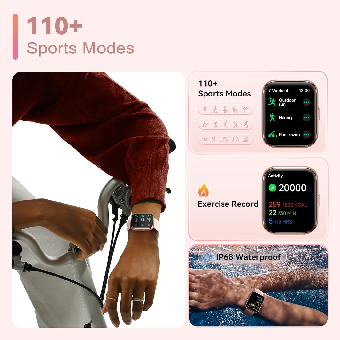 Smart Watches for Women Andriod iPhone [24h Accurate Health Monitor with 5ATM Waterproof] Fitness Watch for Heart Rate, Blood Oxygen, Sleep, 1.7'' Touch Screen Fitness Tracker, Pinksand - Springkart 