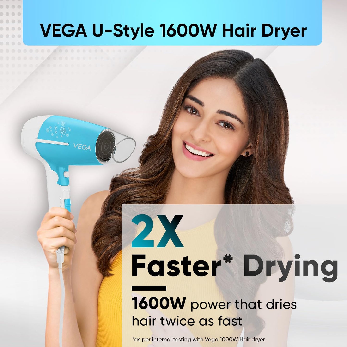 VEGA U Style 1600 Watts Foldable Hair Dryer For Women & Men With Cool Shot Button, 2 Speed/3 Heat Settings, Detachable Nozzle, Travel Friendly, Fast Hair Drying, (Vhdh-32),Blue - Springkart 