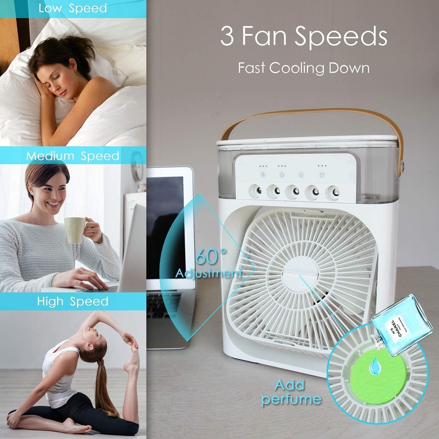 Portable Air Conditioners - Small AC Quiet Personal Air Cooler,USB Powered Mini Desktop Cooling Misting Fan, 1 | 2 | 3 Timer 3 Smart Speeds,360°Adjustment Office, Home, Room, Carved Design (MULTI) - Springkart 
